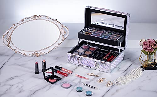 Hot Sugar Makeup Kit for Women Full Kit Teen Girls Starter Cosmetic Gift Set with Cute Mermaid Train Case Includes Pigmented Eyeshadow Palette Blush Lipstick Lip Pencil