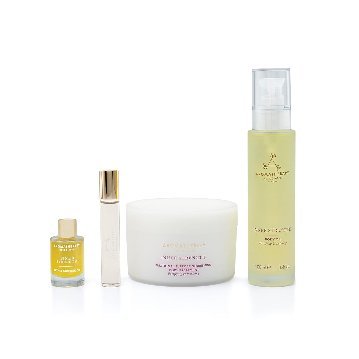 Aromatherapy Associates Moment of Comfort. Luxurious Holiday Gift Set Includes Inner Strength Bath and Shower Oil, Roller Ball, Body Oil, and Body Treatment (1 count)