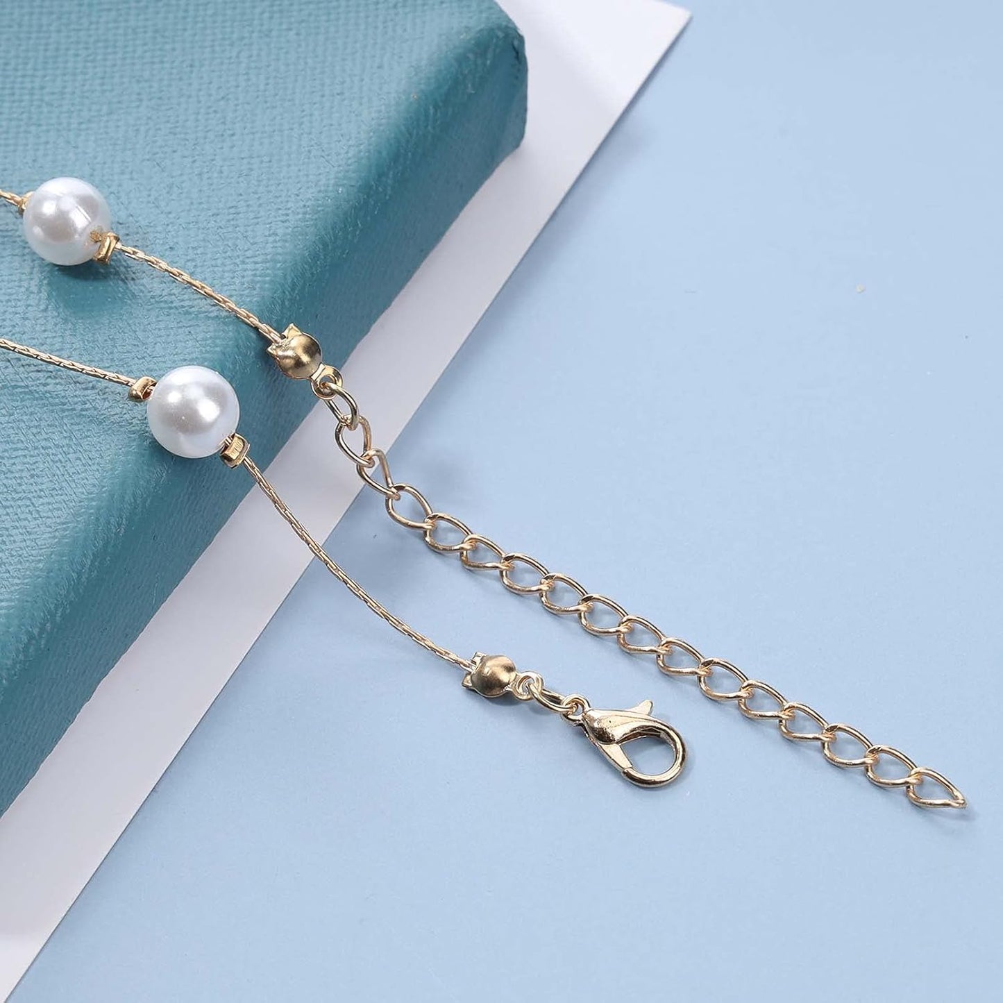 Boho Pearl Choker Necklace Floating Pearl Station Necklace Gold Tiny Pearl Beaded Necklace Chain Bridal Necklace Jewelry for Women and Girls Gifts
