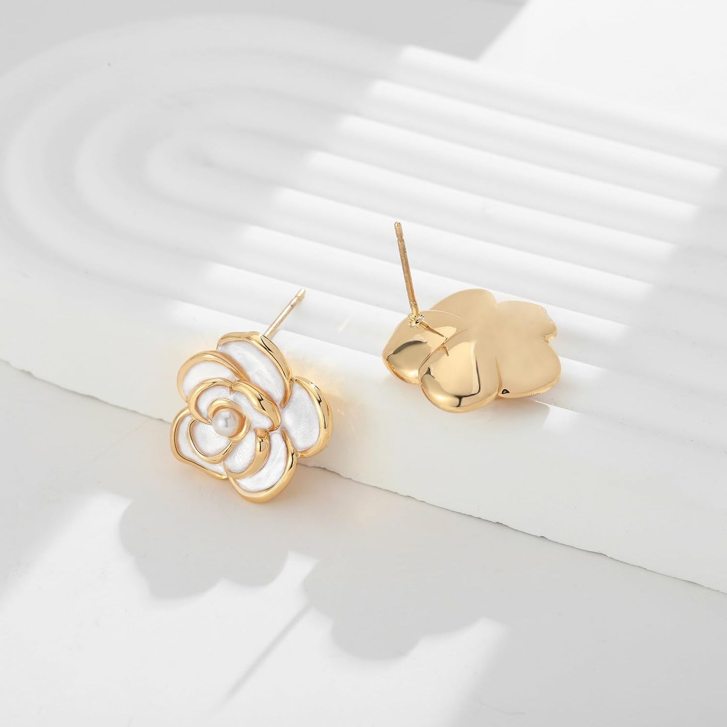 CLASSYZINT Gold/White/Red/Black Flower Stud Earrings For Women