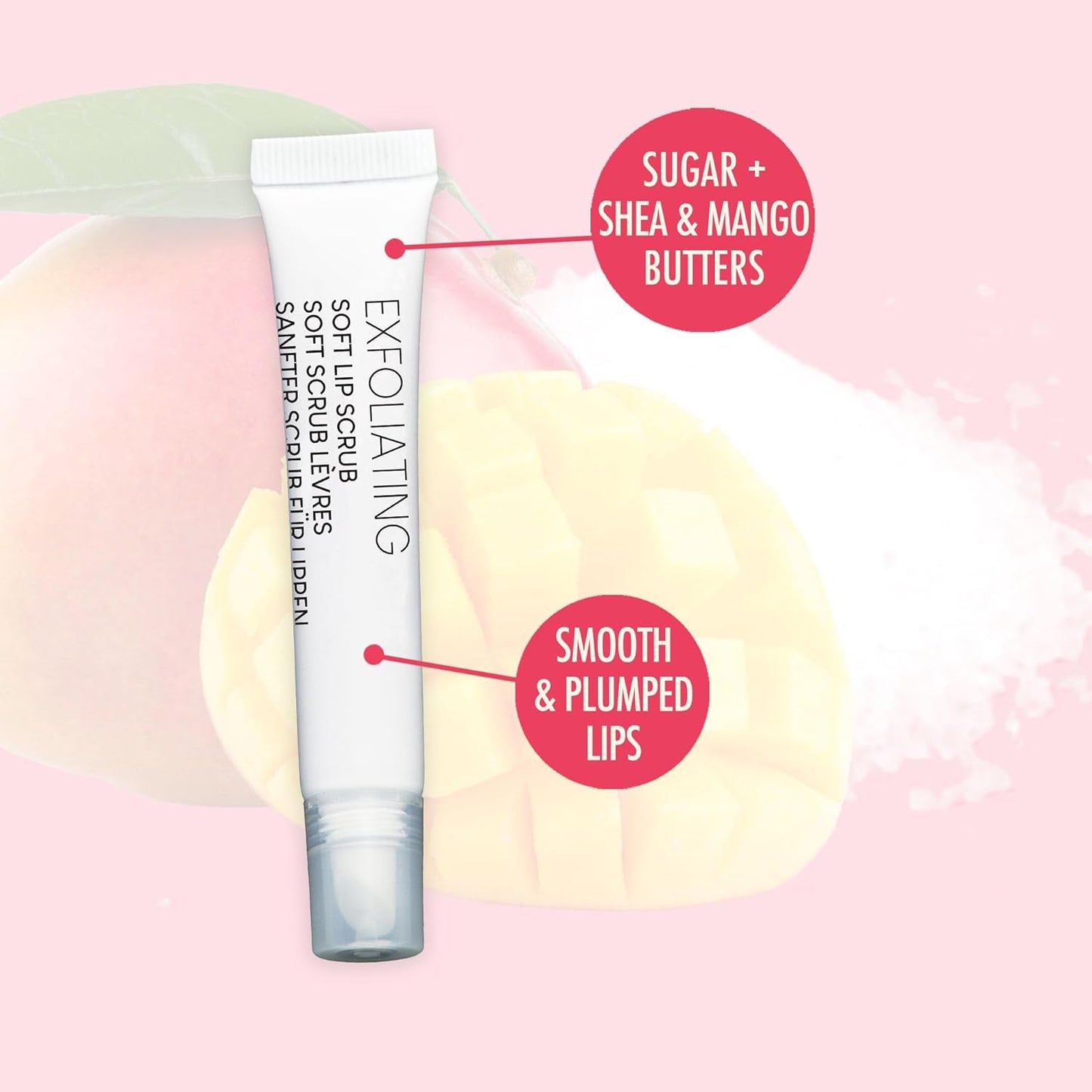 L'Action Paris Exfoliating Soft Lip Scrub, Smooth and Plumped Lips, Sugar Crystals for Gentle Exfoliation, Slanted Applicator, Soothing Shea and Mango Butter Formula 12ml