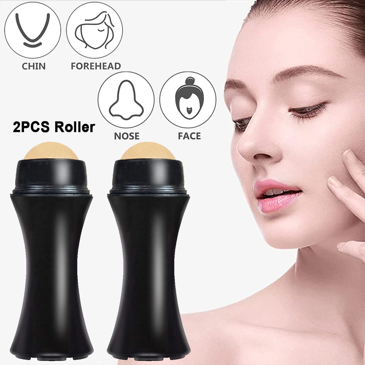 2Pcs Volcanic Face Roller Oil Control On The Go Oil-Absorbing Blotting Tool Natural Volcanic Roller Stone Ball (Black and White)