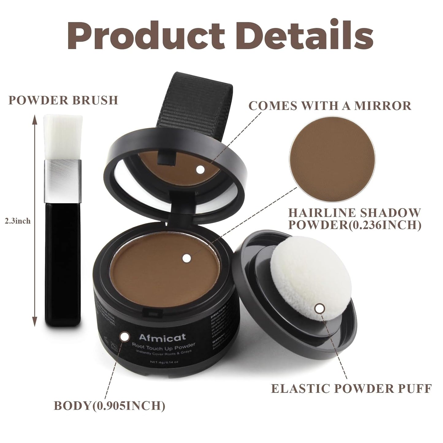 Instant Hairline Powder, Root Touch Up Hair Color for Gray Coverage and Thinning Hair, Root Cover Up Conceals Hair Loss & Bald Spots, Natural and Non-Greasy Hair Color for Women & Men, Brown