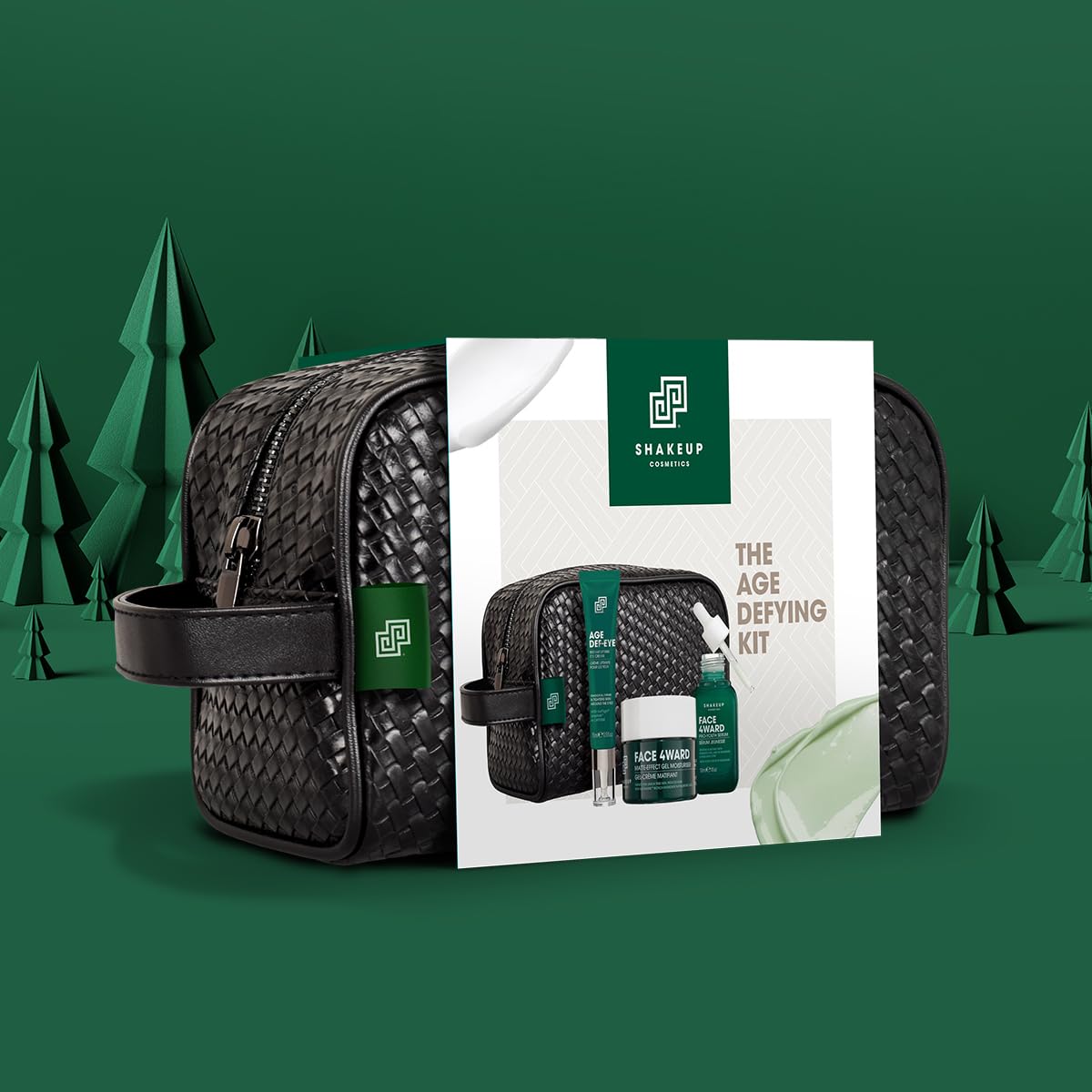 Shakeup - 4-Piece Mens Anti-Aging Gift Set, Age Def-Eye Lifting Eye Cream, Pro-Youth Serum, Matte-Effect Moisturiser, Plus Wash Bag