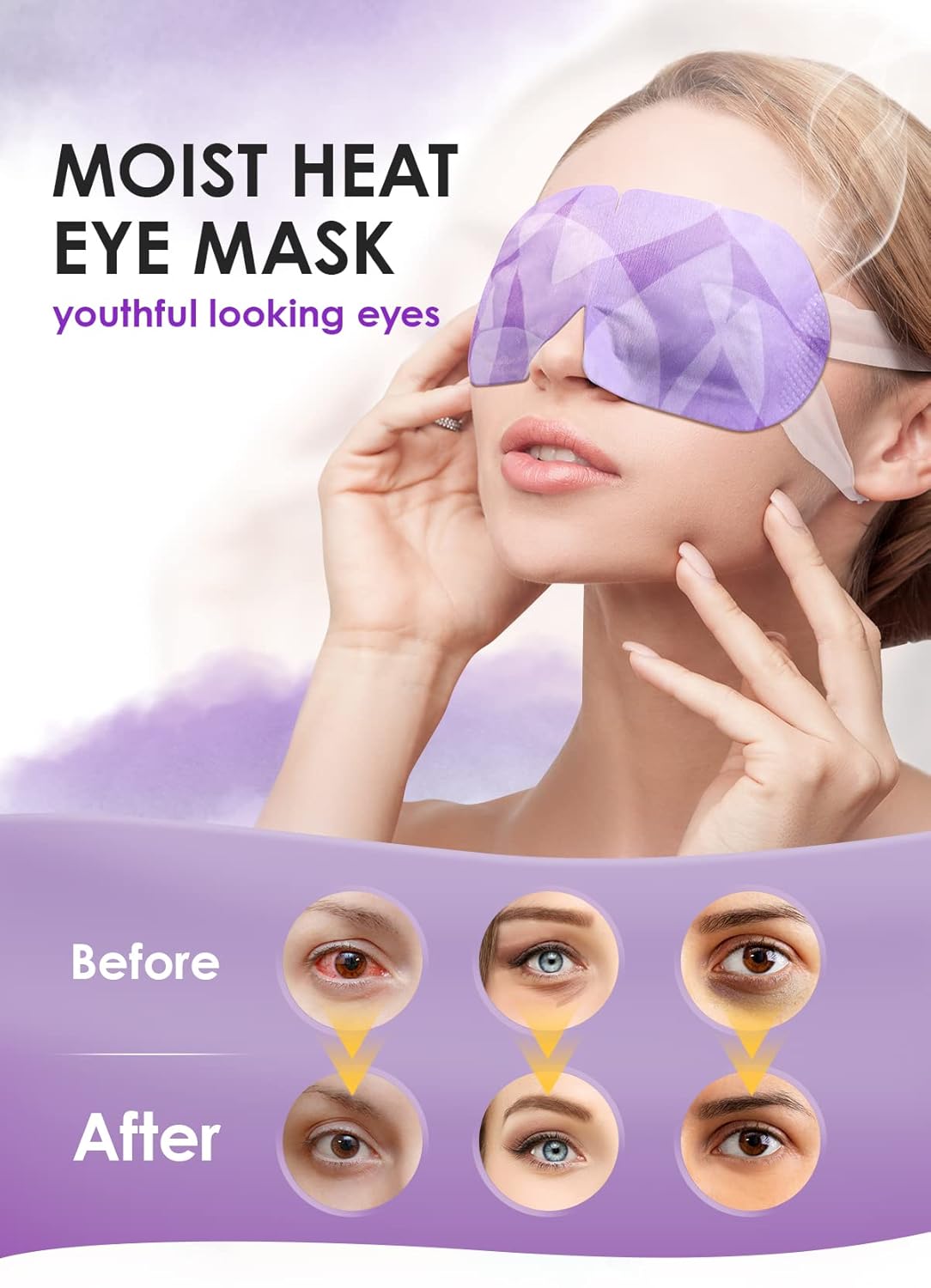 12 Pack Steam Lavender Eye Mask for Dry Eyes, Disposable Heated Eye Mask,Warm Eye Compress for Dark Circles, Spa Eye Mask for Puffy Eyes Mask,Moist Self Heating Pads for Tired Eyes
