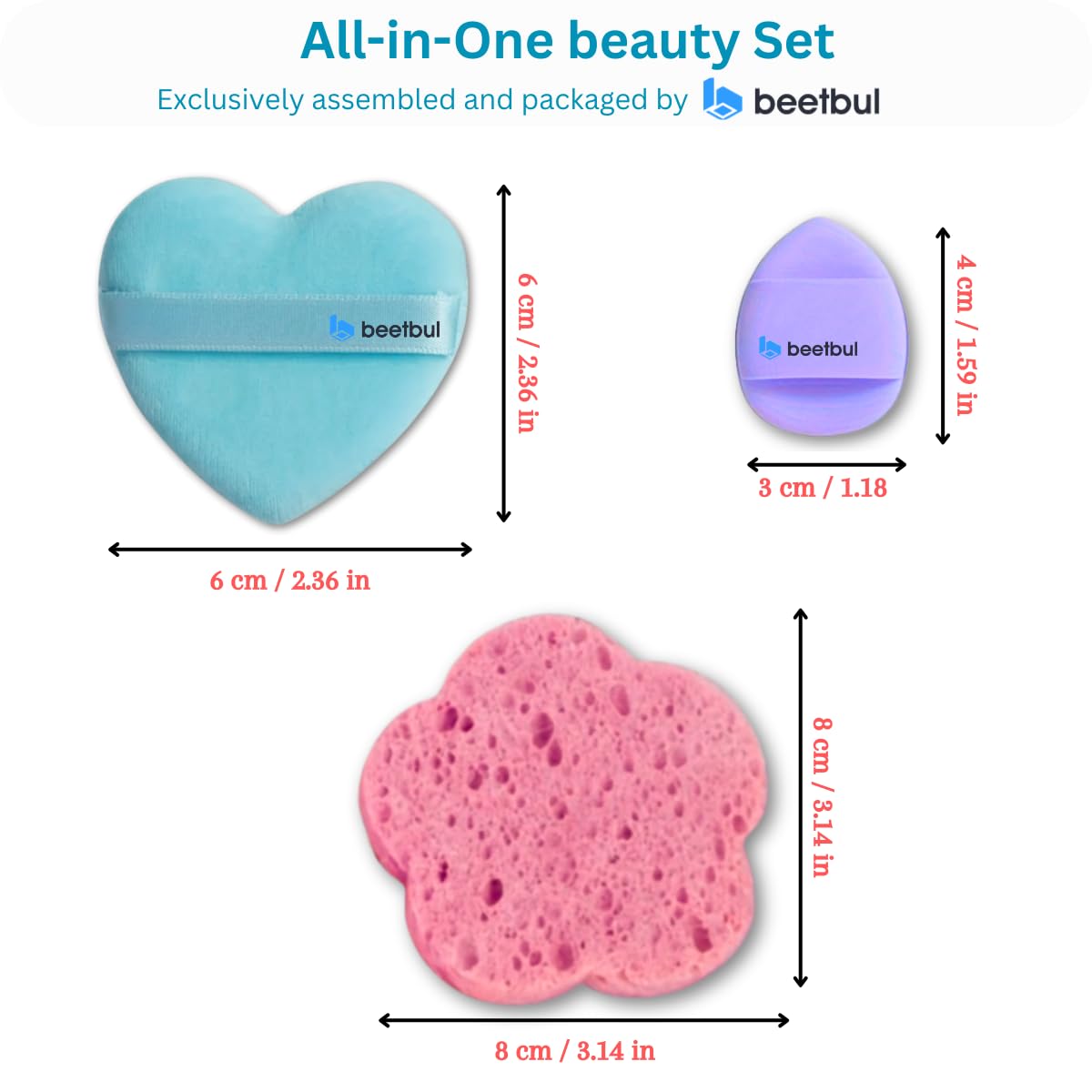 Beetbul Makeup & Exfoliation Kit - Bissú Compact Powder + 1 Medium Velvet Puff + 2 Finger Puffs + 1 Facial Exfoliating Sponge (14 Cappuccino, One Size)