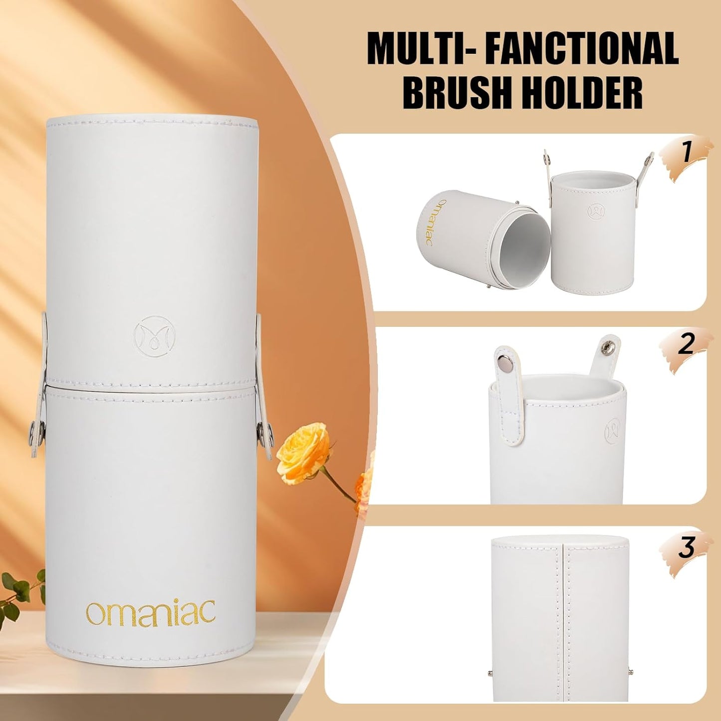 OMANIAC Makeup Brush Set Professional, 12 Pearlescent Wood Handle Makeup Brushes, Premium Cruelty-Free Synthetic Fiber Hair, Travel Make up Brushes Set with Case (White).