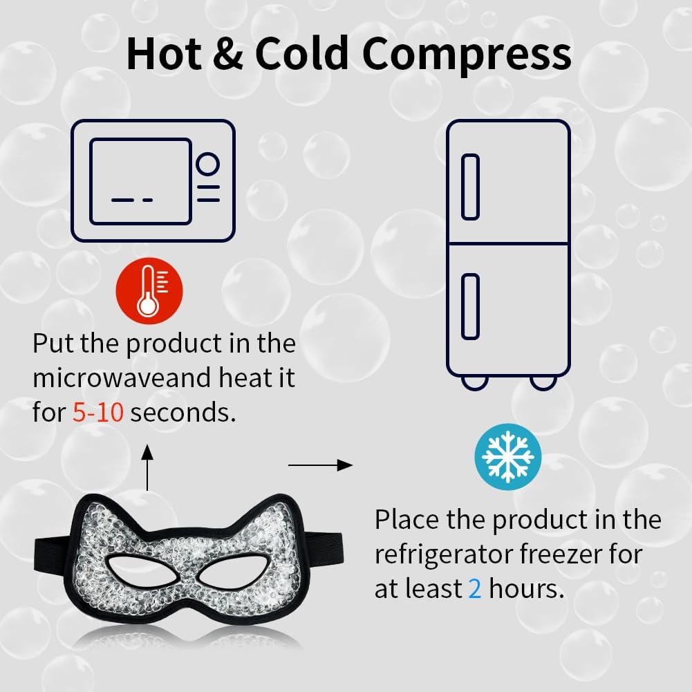 Cooling Eye Mask, Gel Eye Mask Hot Cold Use, Cold Eye Mask for Puffy Eyes, Dry Eyes, Headaches, Migraines, Sinus, Dark Circles (2 Black)