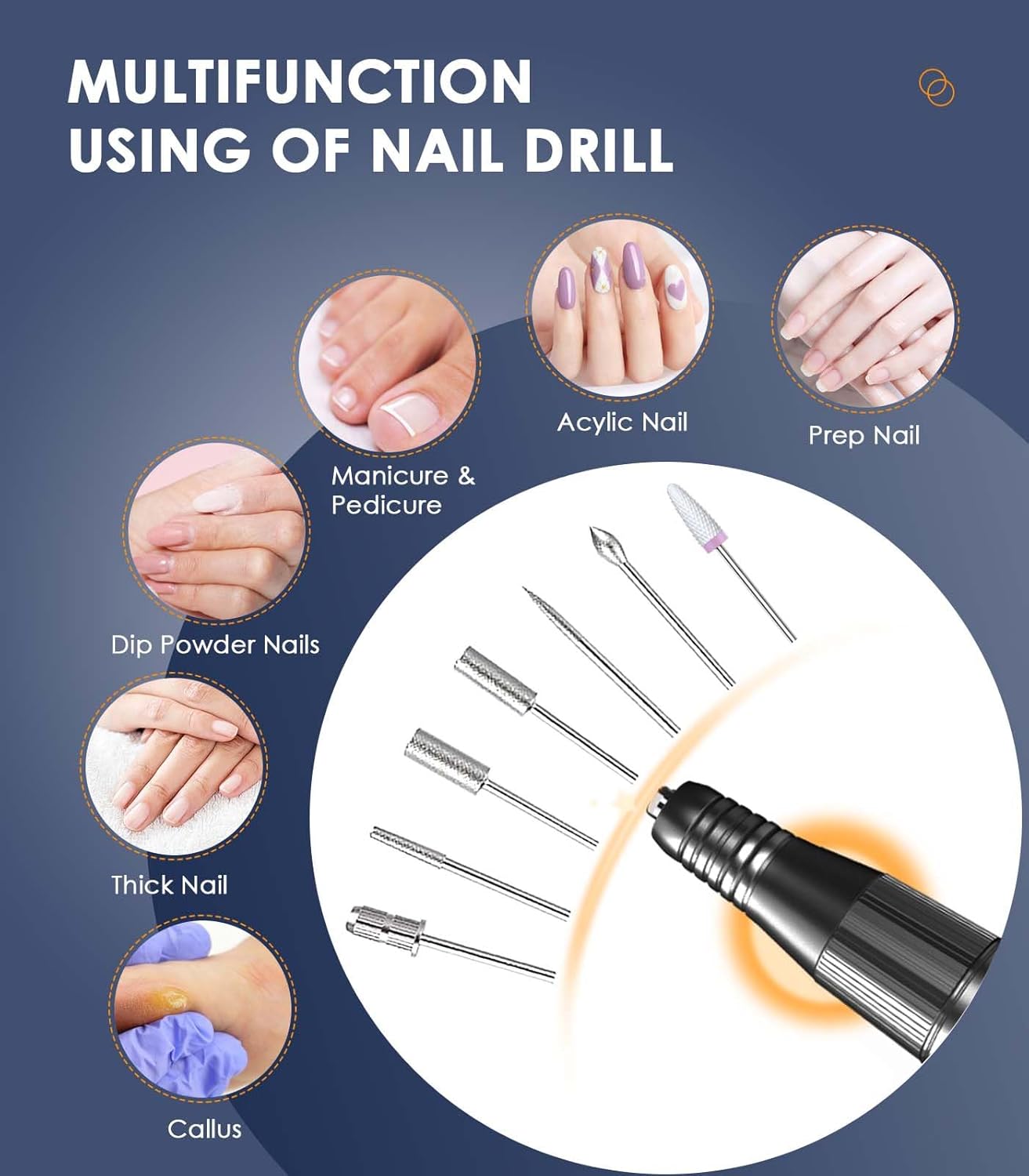 Portable Nail Drill Electric File: 40000RPM Professional Nail E-File for Acrylic Nails Remove Nail Gel Polish Manicure, Rechargeable Cordless Nail Drill Machine with Bits & Base for Salon Home, Black
