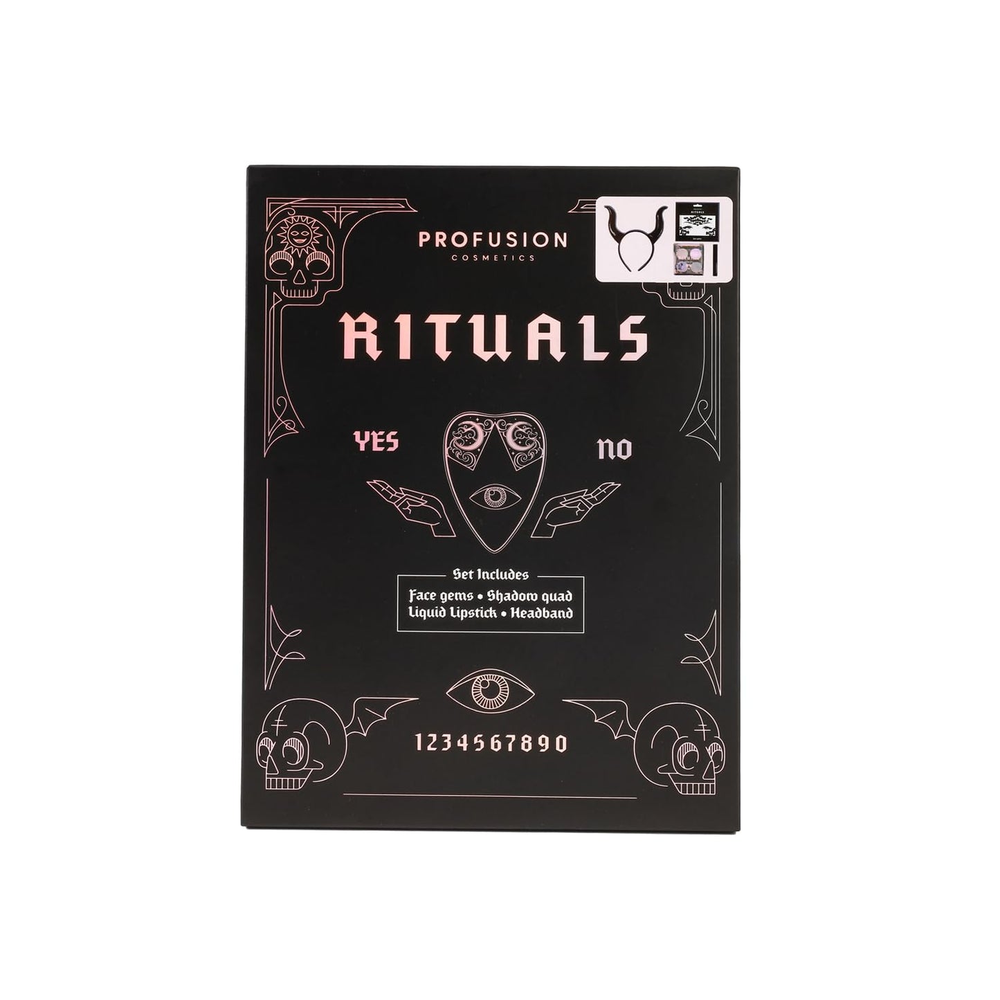 Profusion Cosmetics Rituals 4 PC Look Kit Includes Face Gems, Shadow and Glitter Quad, and Eyeshadow Brush, Along With Somber Matte Black Liquid Lipstick, Magical Beauty for Fairy Witches