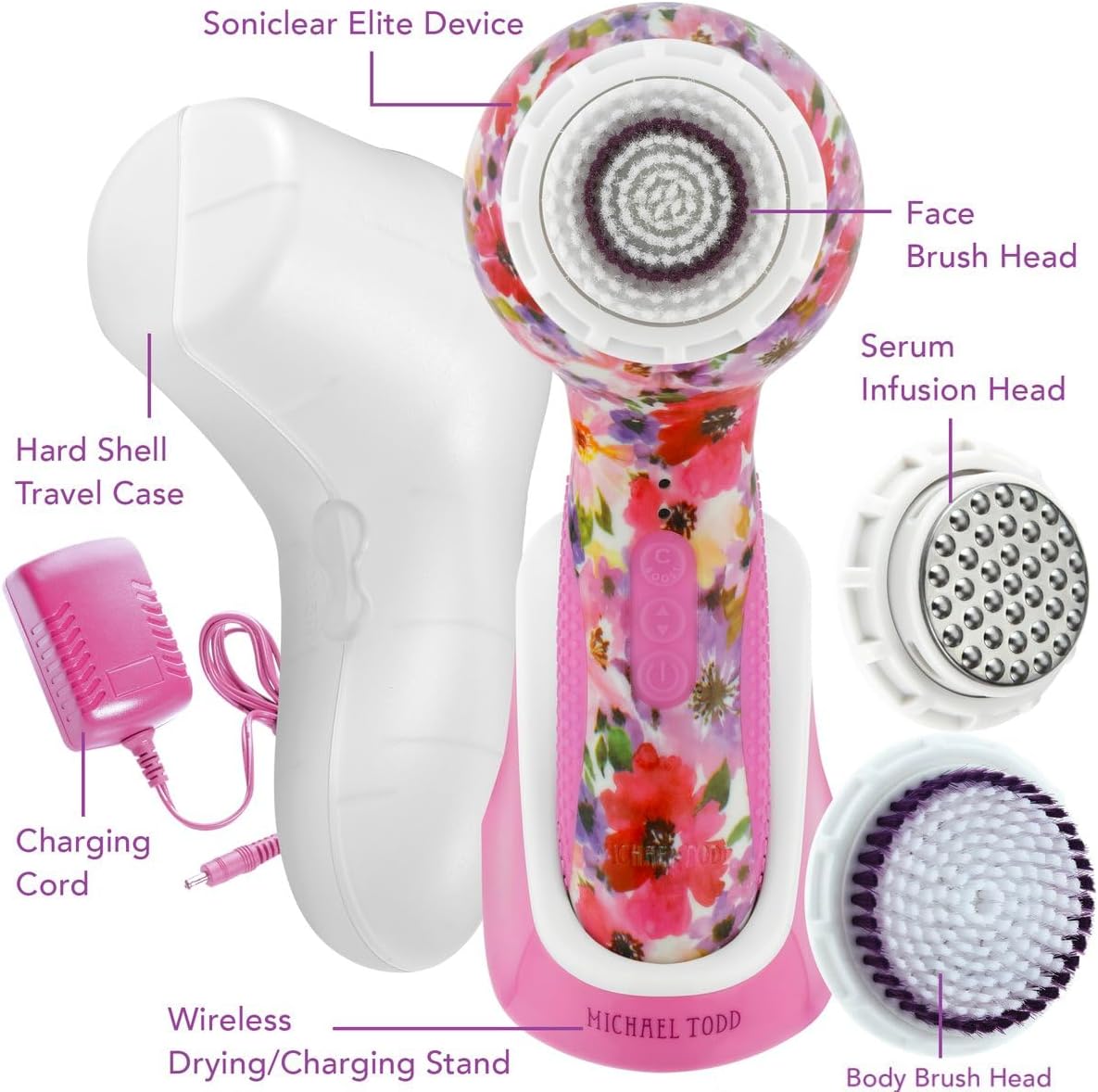 Michael Todd Beauty - Soniclear Elite - Facial Cleansing Brush System - 6-Speeds - Face Cleansing Brush & Exfoliating Body Scrubber
