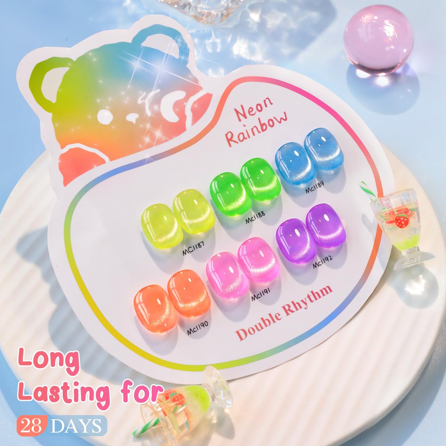 Double Rhythm 6 Colors Cat Eye Gel Polish Set Shimmer Glitter with Magnet Holographic Reflective Magnetic UV Nail Art Kit (6-Kit-53)