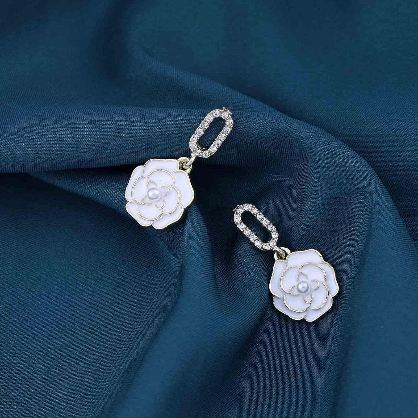 Vintage Black Crystal Flower Drop Earrings Black Flower Earrings Pearl Camellia Earrings Black Camellia Stud Earrings Jewelry for Women