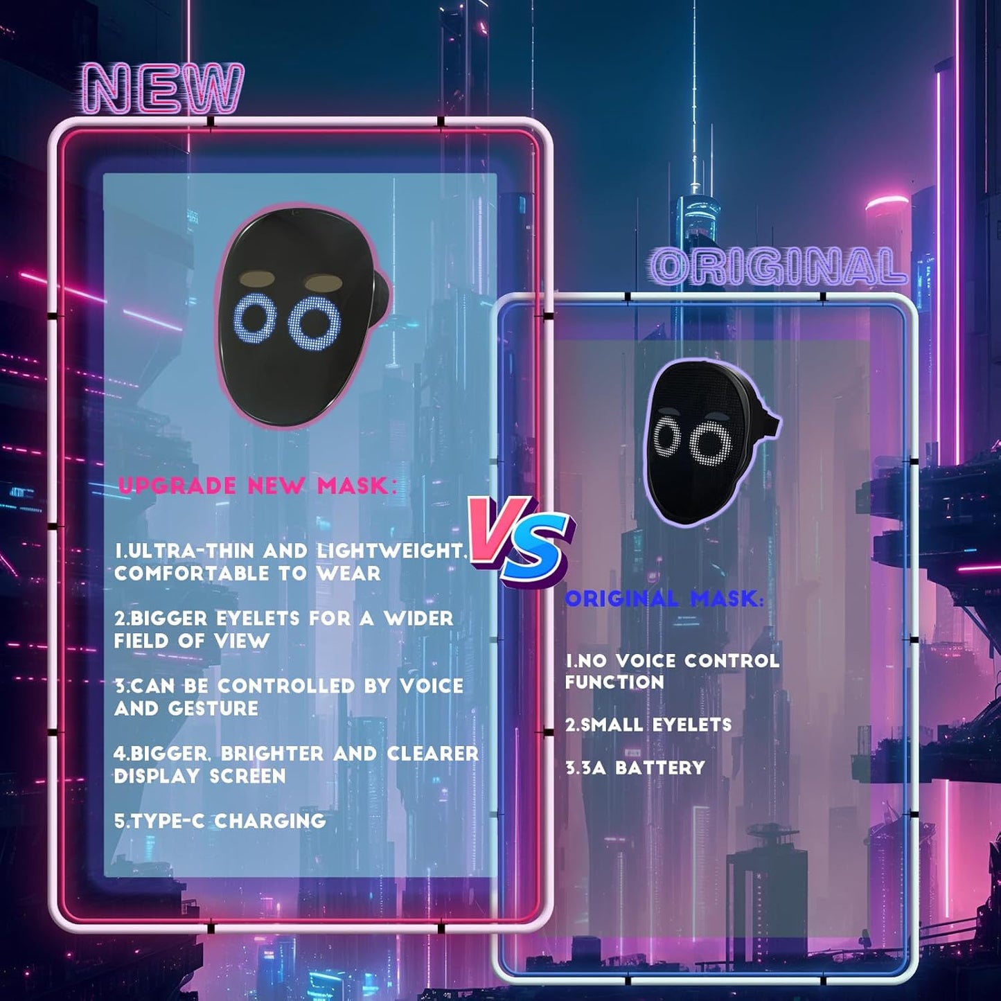 Led Mask with Gesture Sensing,Light up mask for Kids/Men/Women LED Halloween Mask for Costume Cosplay Party