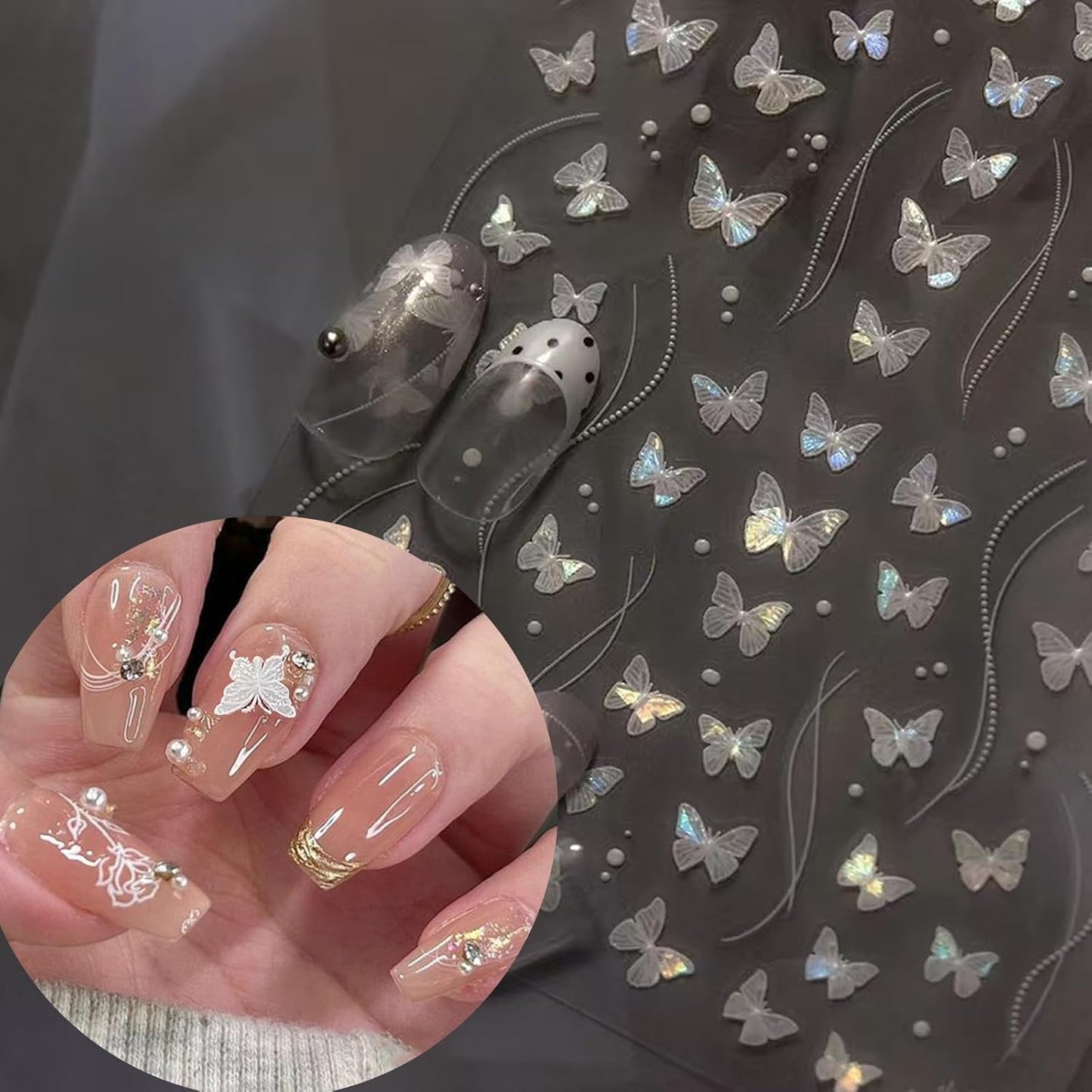 6 Sheets Butterfly Nail Art Stickers Decals 5D Embossed Nail Decals Spring Blue Pink Butterfly Nails Design Self-Adhesive Accessories 3D Nails Stickers for Women