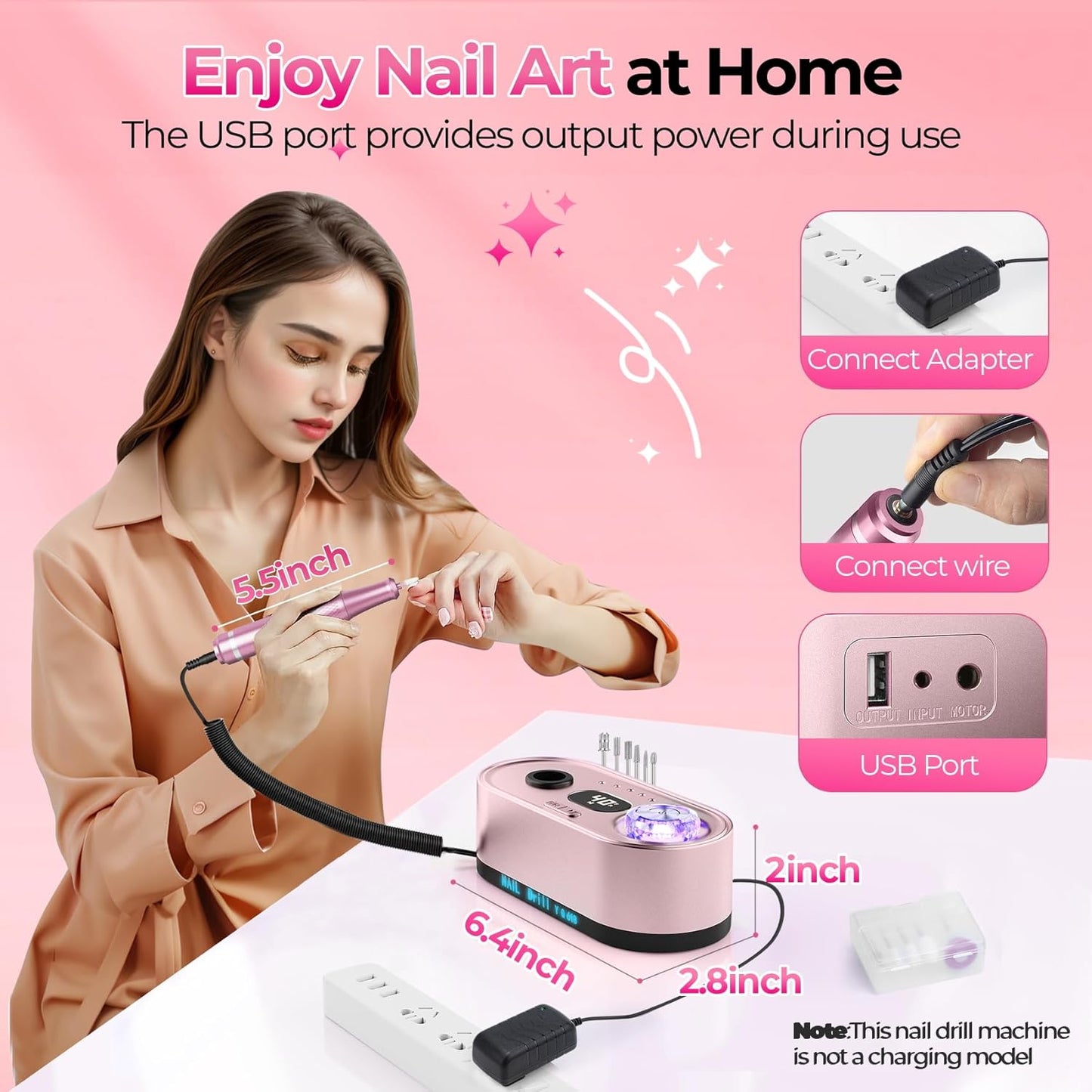 Nail Drill Electric File: 40000RPM Professional E File Kit E File Machine Filer for Shaping, Buffing, Removing Acrylic Gel Nails, Manicure Pedicure Kit with 12Pcs Nail Bits, Home Salon Use