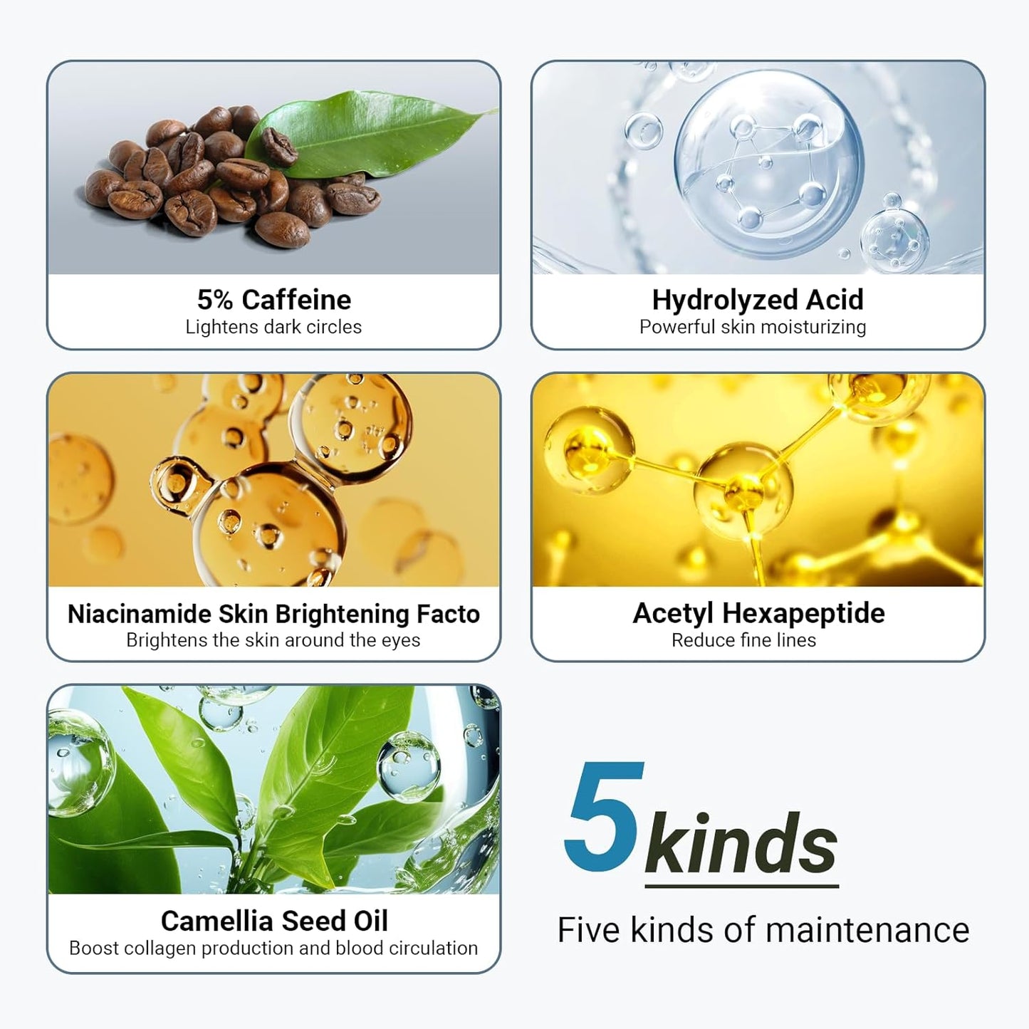 Eye Cream with 5% Caffeine Hyaluronic Acid for Puffy, Fine Lines, Dark Circles and Wrinkles, Under Eye Serum with 360° Roller Massage Ball, Eyelids Skin Care for Women & Men, 0.5 fl. oz