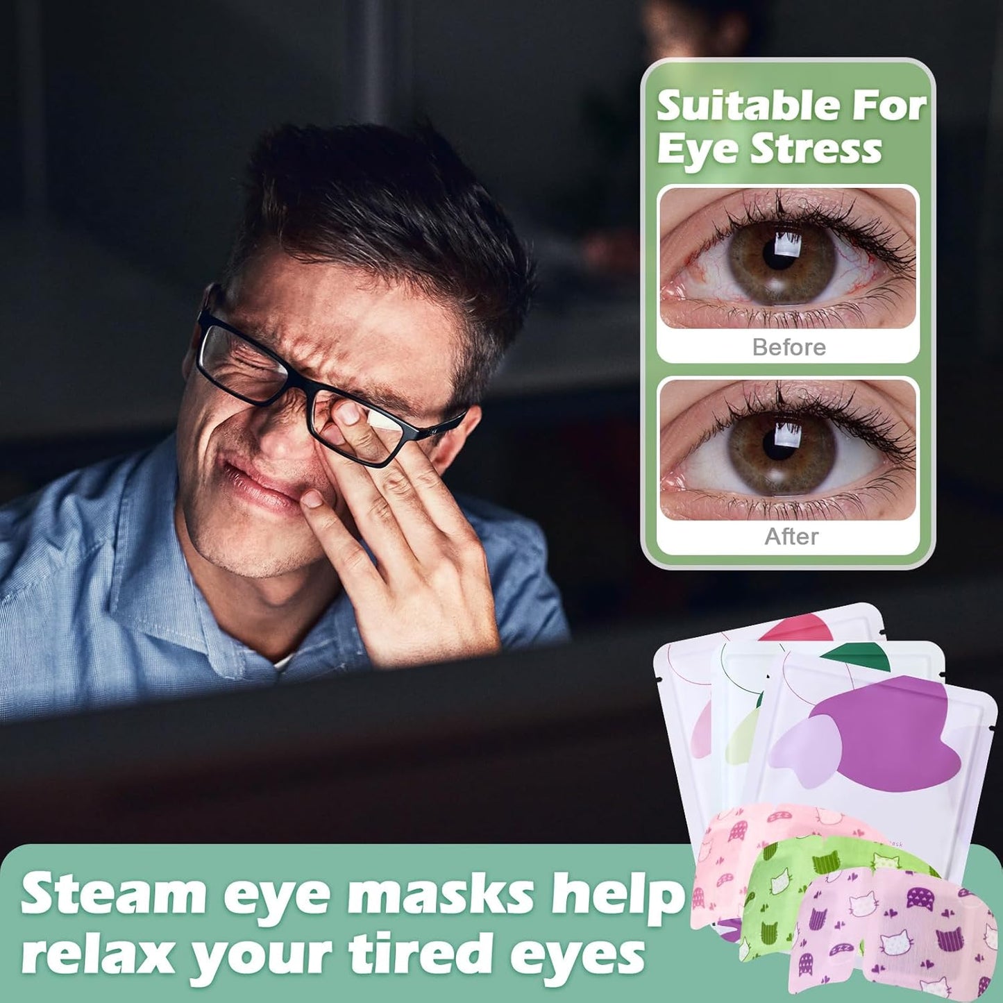 48 Pack Steam Eye Mask Disposable Heated Eye Mask for Dry Eyes Self Heating Eye Mask Warm Eye Compress Lavender Unscented Rose for Eye Fatigue Relief Women Men Travel Sleep Spa Gift