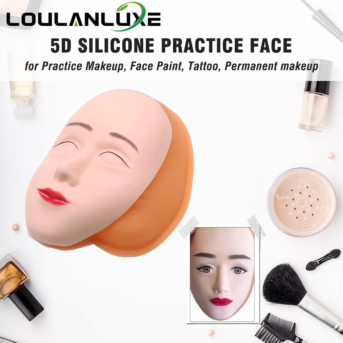 Silicone Makeup Practice Face, 8 Makeup Mannequin Face, 1 Makeup Practice Face Board for Beginner to Training or Practice Make up, Face Paint, Permanent Makeup, Tattoo, Art Creation (Set2)