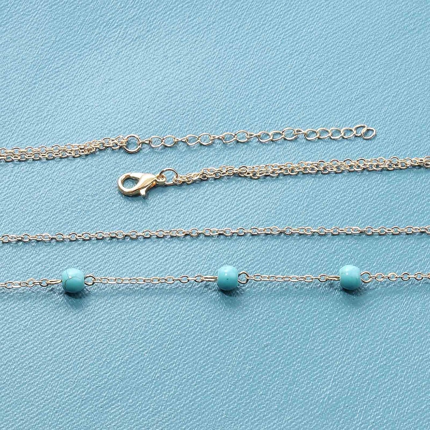 Boho Layered Coin Turquoise Necklace Gold Hammered Coin Disc Pendant Necklace Vintage Necklace Chain Jewelry for Women