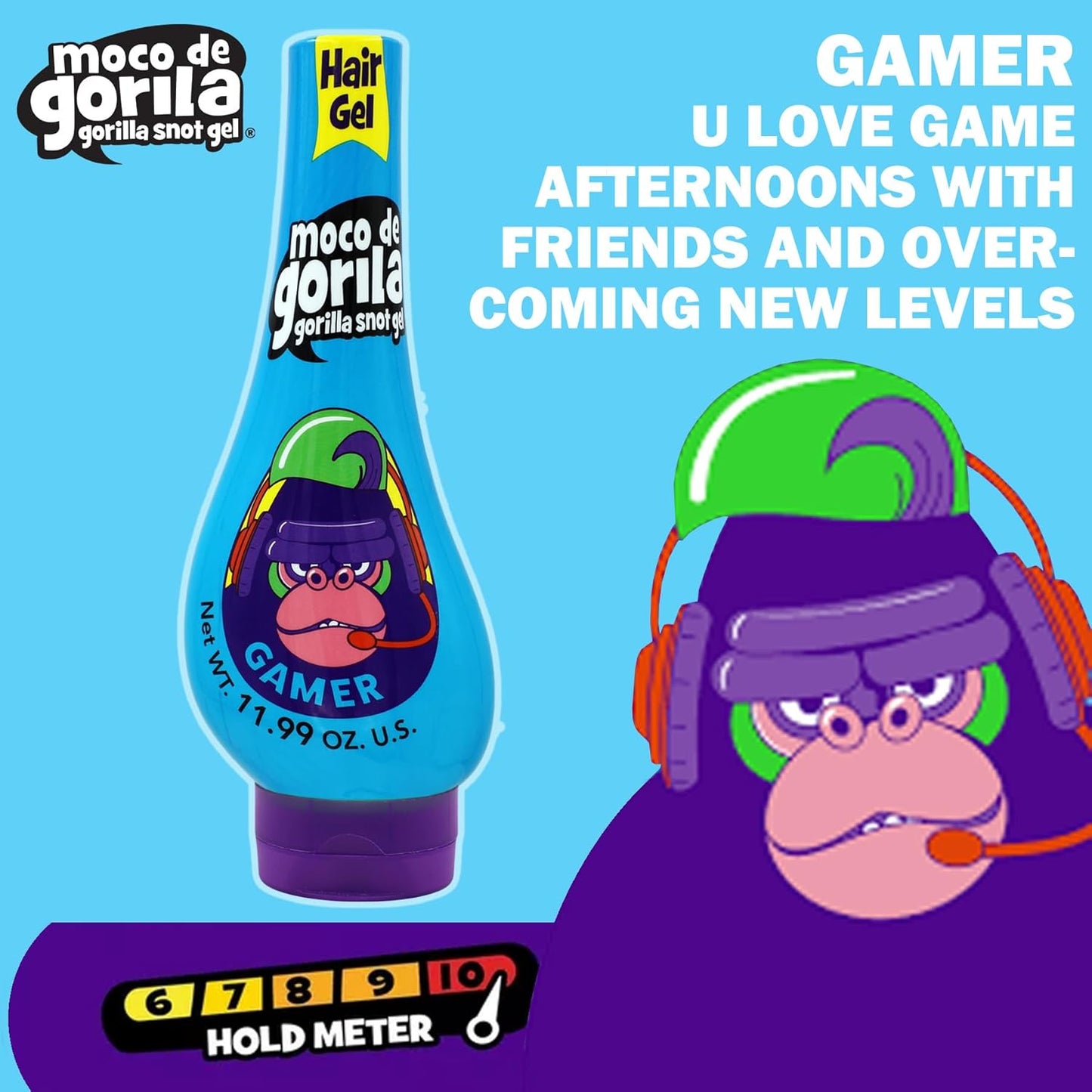Moco de Gorila Gamer, Hair Styling Gel, Long-Lasting Hold, Reactivatable with Water, 3-Pack of 11.92 Oz Each, 3 Squeezable Bottles.