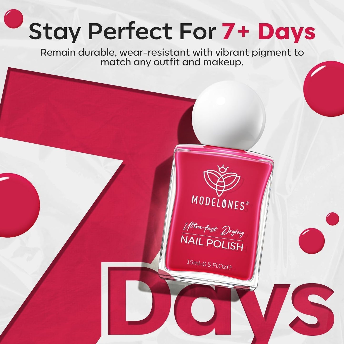 modelones Hot Pink Nail Polish, Magenta Pink 15 ml Quick Dry Nail Lacquer Strengthener Long Last Shine Fingernail Toe Nail Art DIY Home Travel Manicure Gift for Women Girls 0.5 Fl Oz