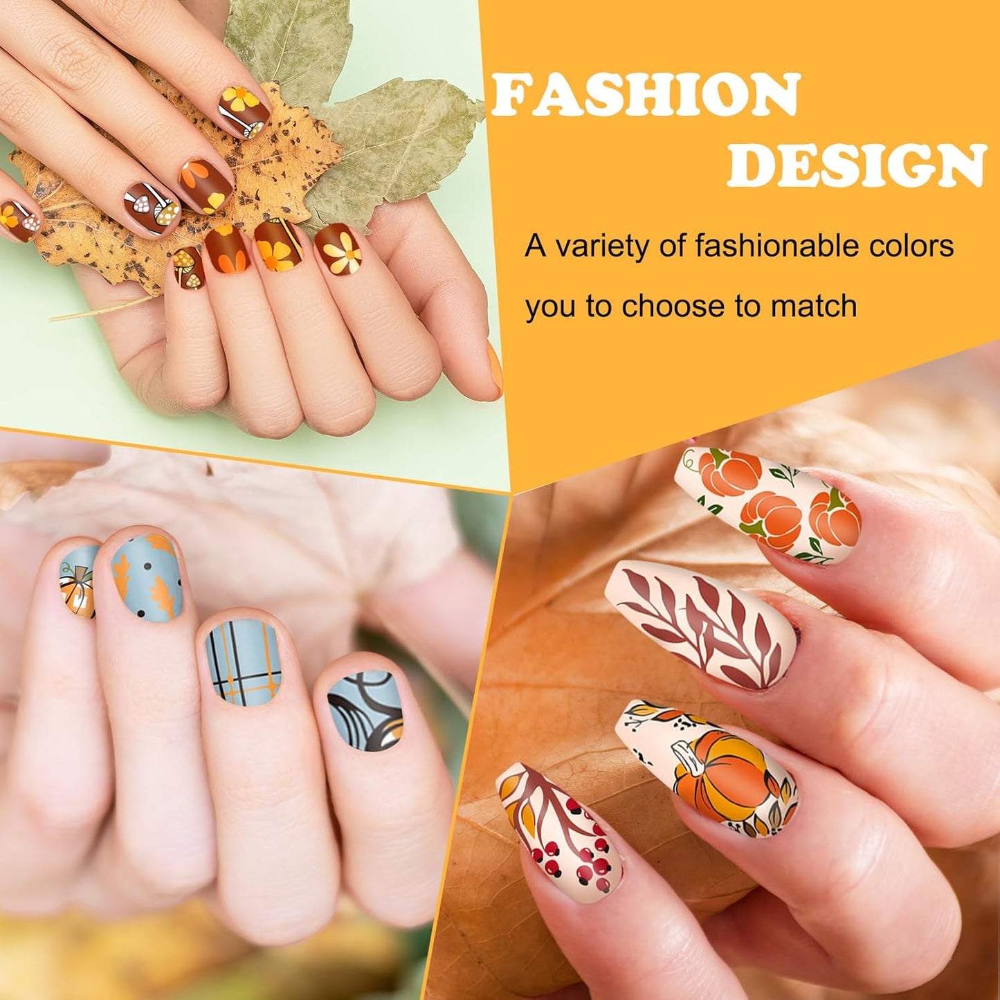 Whaline 6Pcs Fall Nail Plates Stamping Set Pumpkin Leaves Stamp Templates Nail Art Plates for Autumn Harvest Thanksgiving DIY Print Manicure Salon Design