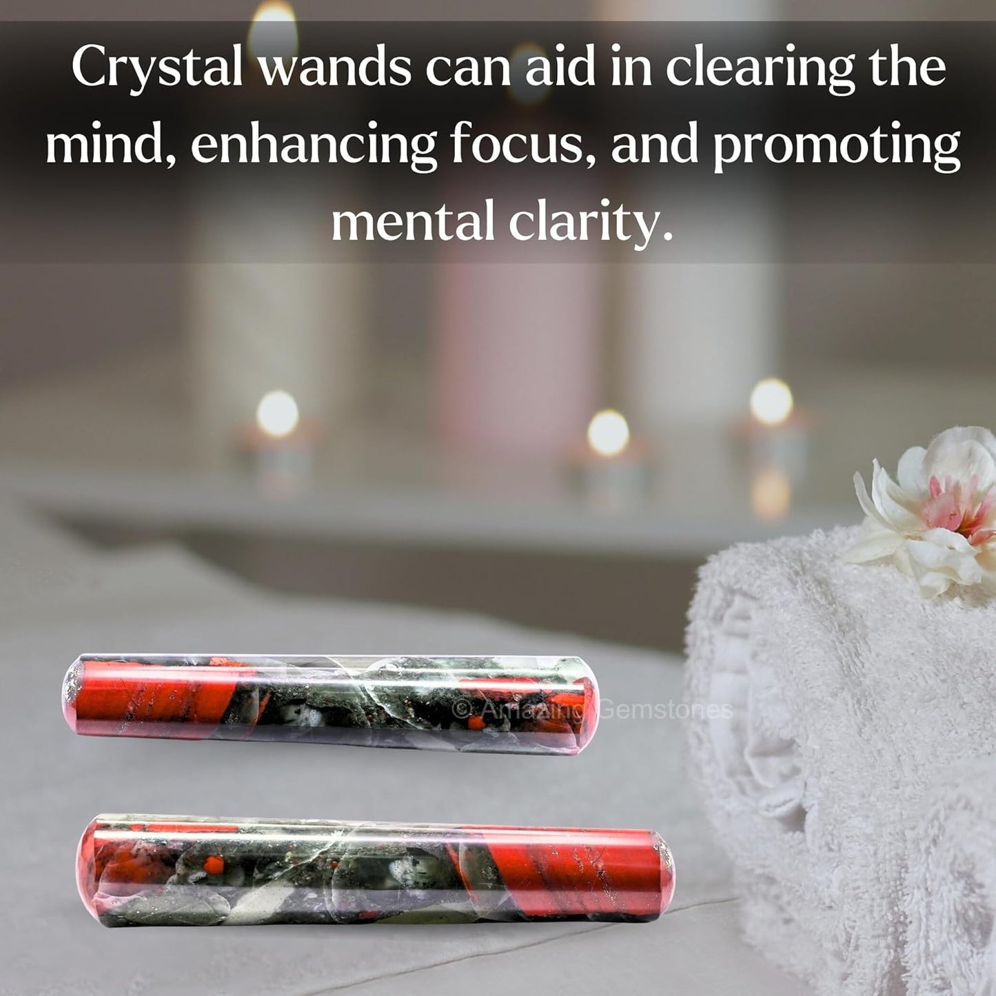 Amazing Gemstone African Bloodstone Crystal Wand Massage Stick - Pelvic Wand Gua Sha for Adults - Crystals and Healing Stones Massage Wands for Adults Gifts (Smooth)