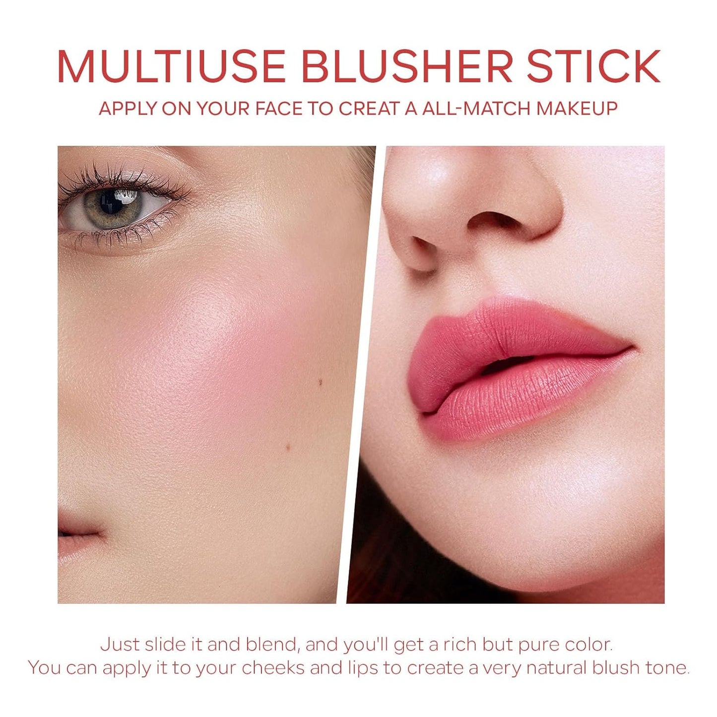 KYDA Water Jelly Tint Blush, Coral, Jelly Tinted Makeup Stick, for Lips and Cheek Stain, Buildable Watercolor Finish, Lasting Moisturising