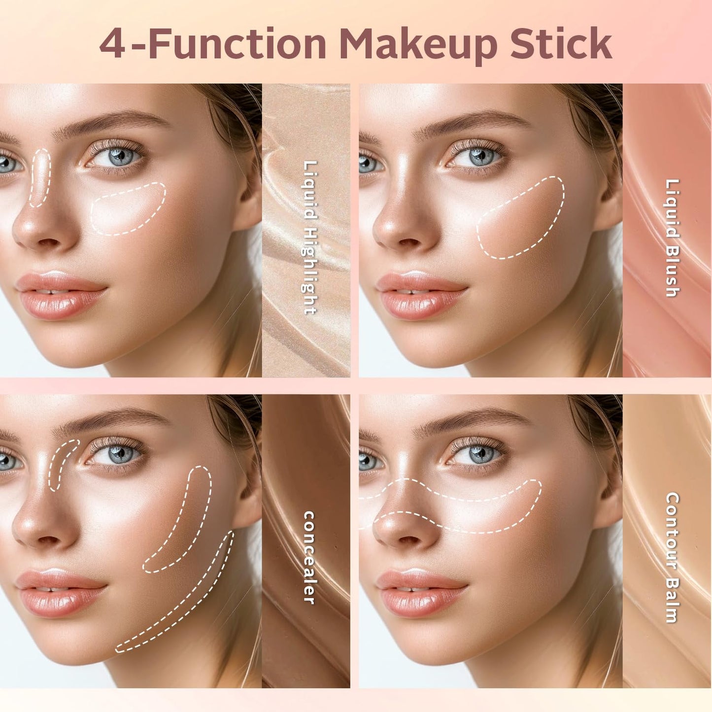 3 Pcs Cosmetic Sets 12 colors 4-Function cosmetic stick +Nonstick Raincoat Lip Gloss(3 colors+Clear Lip Gloss)+Liquid Eyeshadow in Four Colors Sets Waterproof