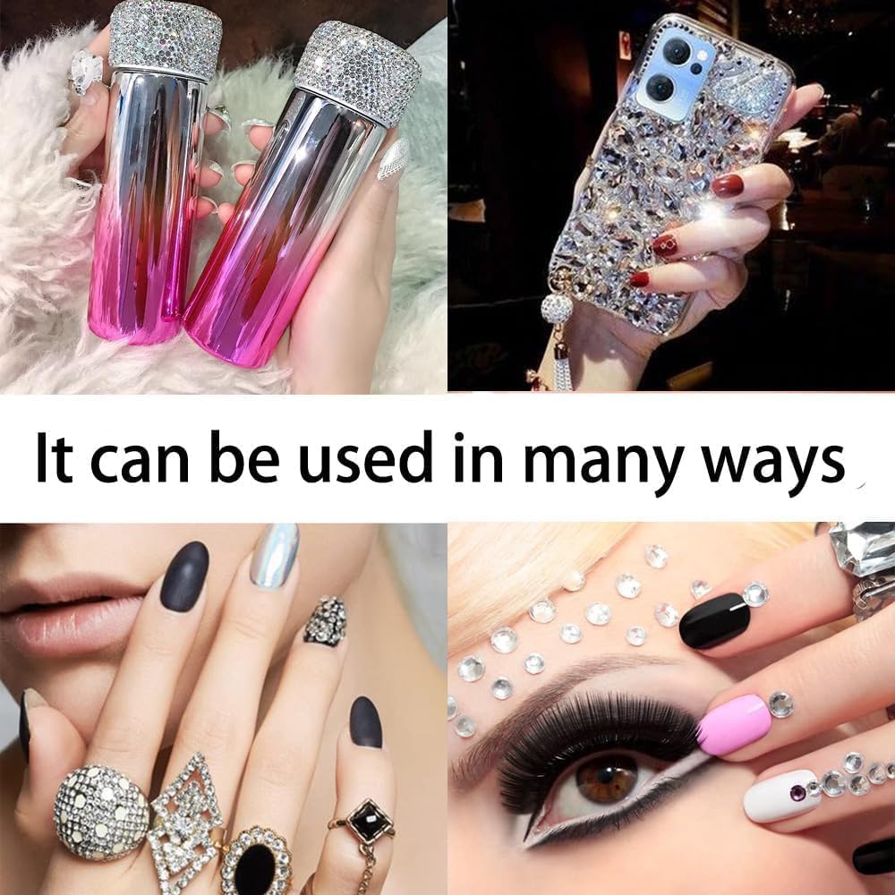 3 Boxes Silver Nail Rhinestones with Fine Glitters Kit, 60Pcs Big Assorted Silver Nail Gems with S6-S16 Flatback Round Stones,Crystals Nail Gem Stones for Faces Body DIY Crafts