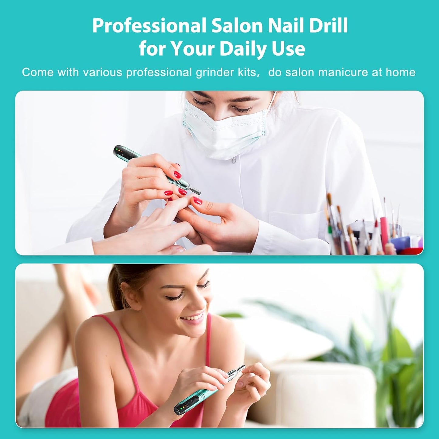 COSLUS Cordless Nail Drill Electric File: Professional for Acrylic Gel Dip Powder Nails Portable Nail Drill Machine Kit for Manicure Pedicure Nail Set with Everything Rechargeable Lightweight Blue