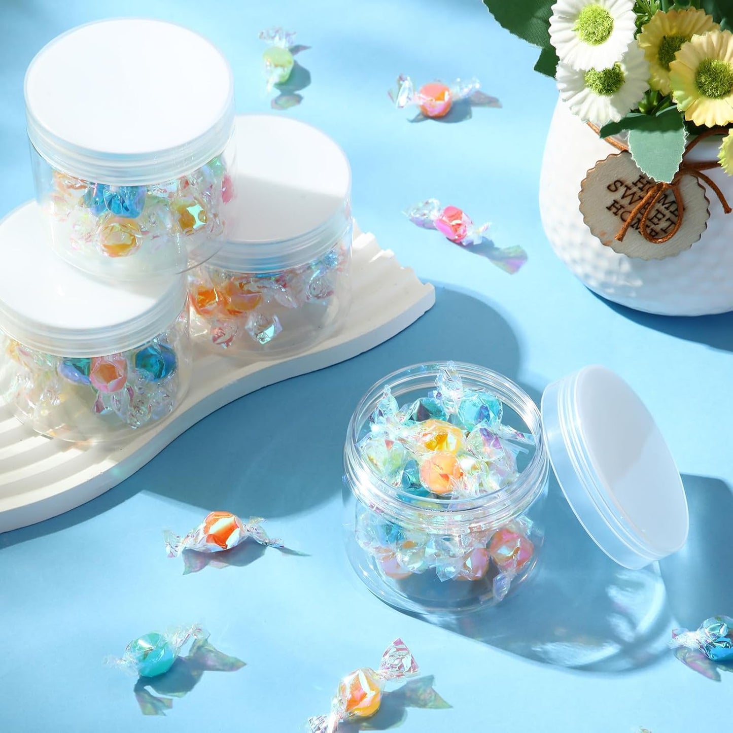 Patelai 4 Pieces Round Wide-mouth Leak Proof Plastic Container Jars with Lids for Travel Storage Makeup Beauty Products Face Creams Oils Salves Ointments DIY Making(6 Ounce,Clear)