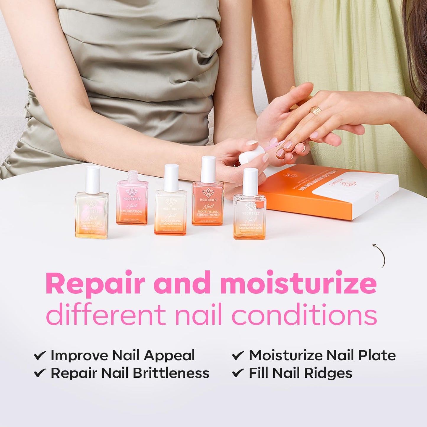 modelones Nail Strengthener Pearl Pink Nail Strengthener and Growth White Nail Polish for Thin Weak & Damaged Nail Repair for Damaged Nails Hardener 15ml