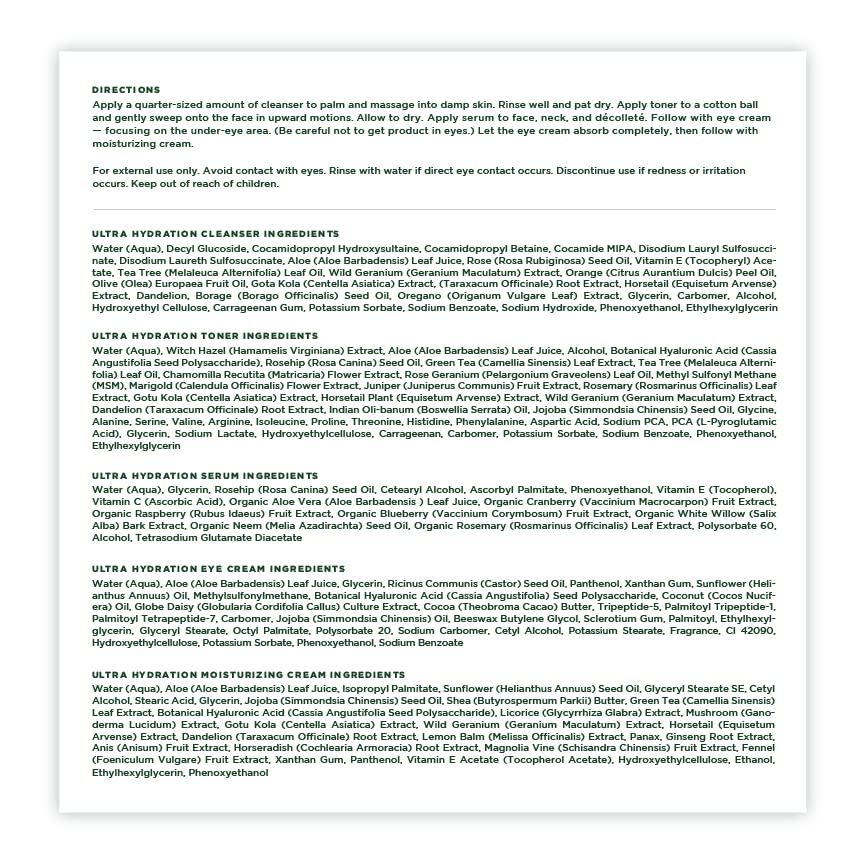 Tree of Life Hydrating Anti-Aging Moisturizing Complete Regimen, includes Face Cleanser (4 Fl Oz), Toner (4 Fl Oz), Serum (1 Fl Oz), Face and Body Cream (4 Oz) and Eye Cream (0.5 Fl Oz)