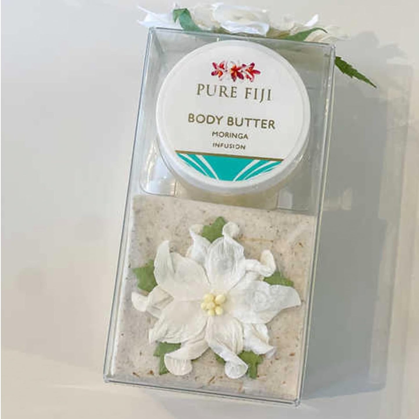 Pure Fiji Spa Gifts for Women and Man - Body Gift Box Sugar Glow with Exfoliating Scrub, Bath and Body Oil, Body Butter and Body Lotion, Shower Set, Moringa