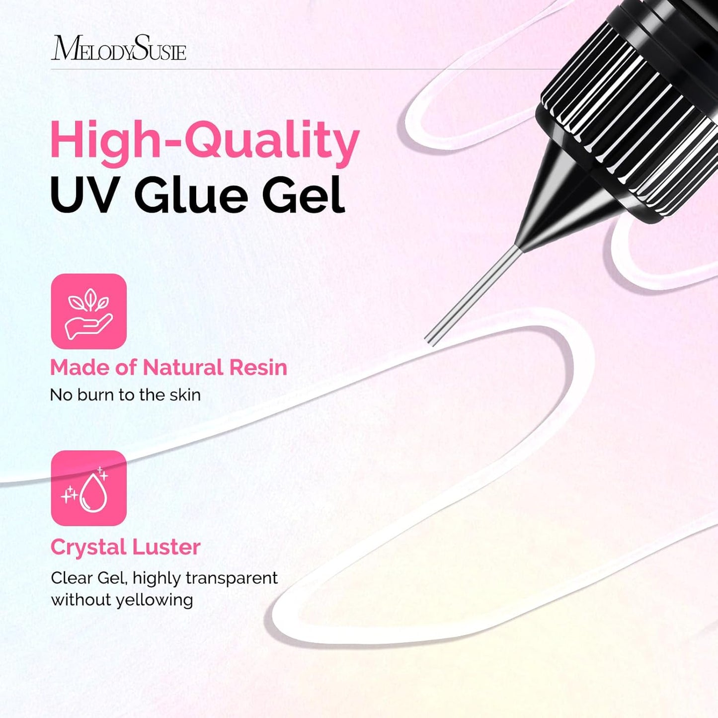 MelodySusie 2Pcs Nail Rhinestone Glue, 3D Gel Nail Art Design Strong Adhesive Nail Gem Glue for Nail Charms Gems Jewelry Decoration DIY Manicured at Home Cured Need Beauty Gifts for Women