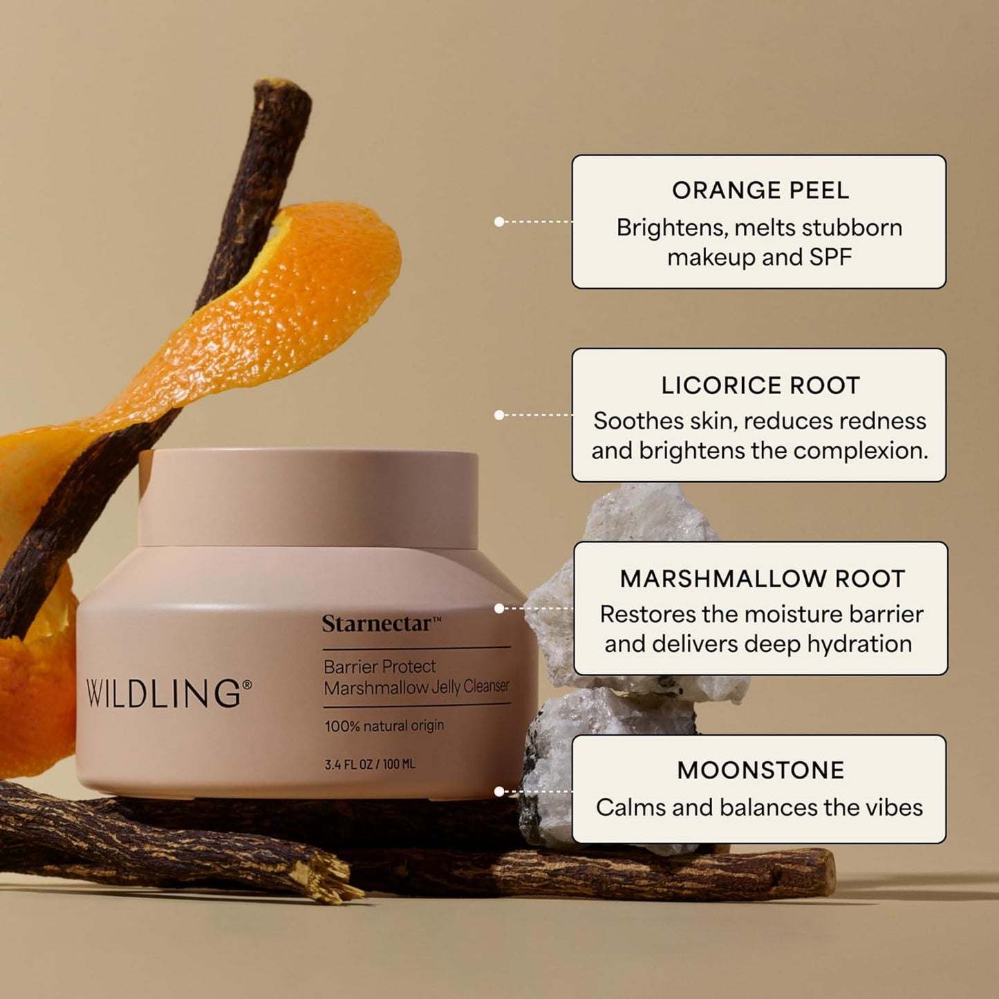 Wildling Starnectar Jelly Cleanser – Daily Hydrating Makeup Remover Face Wash – Gently Cleanse, Remove Makeup, Brighten, Soften, Repair Skin Barrier – Alcohol Free, 100% Natural, Vegan, Cruelty-Free