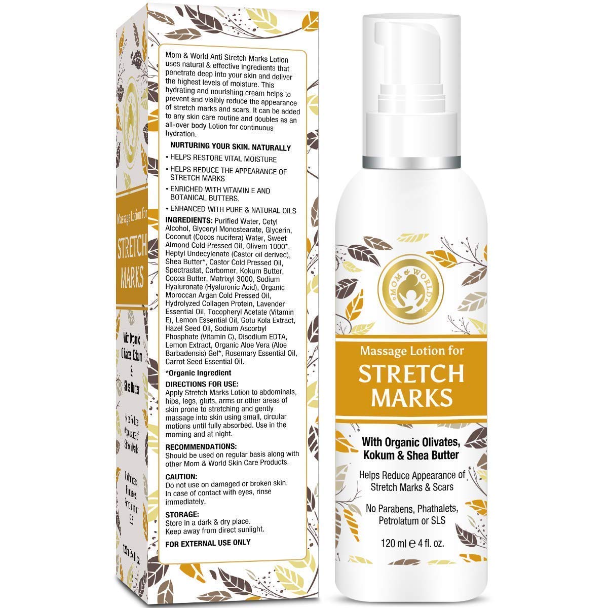 Mom & World Massage Lotion For Stretch Marks -120ml - With Organic Olivates, Kokum & Shea Butter