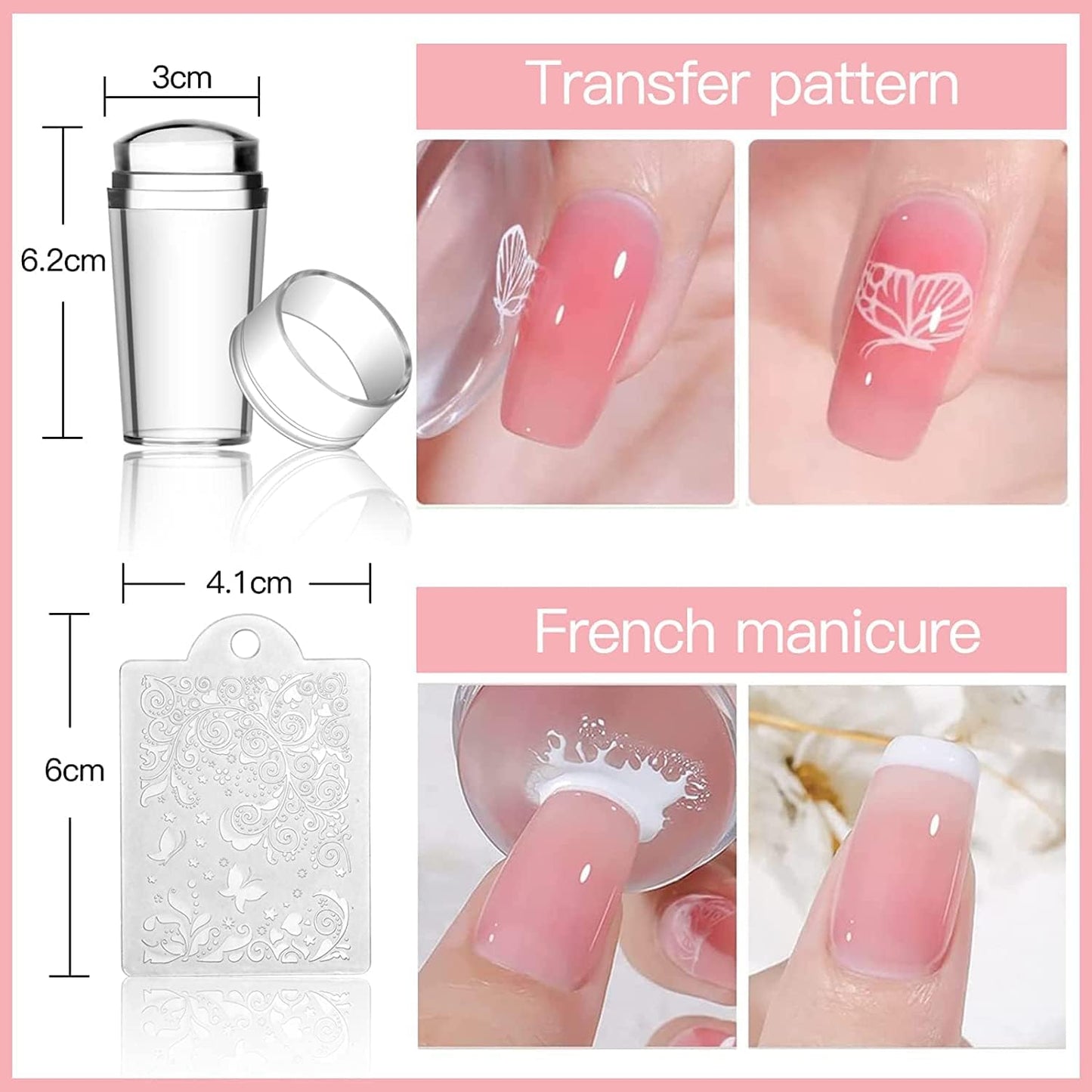 Biutee 4PCS Nail Stamping Plates Set, Includes Nail Art Stamper & Scraper - French Line Lace, Space, Animal, Flower, Leaf Designs - Large Nail Art Stencils Templates for DIY Manicure
