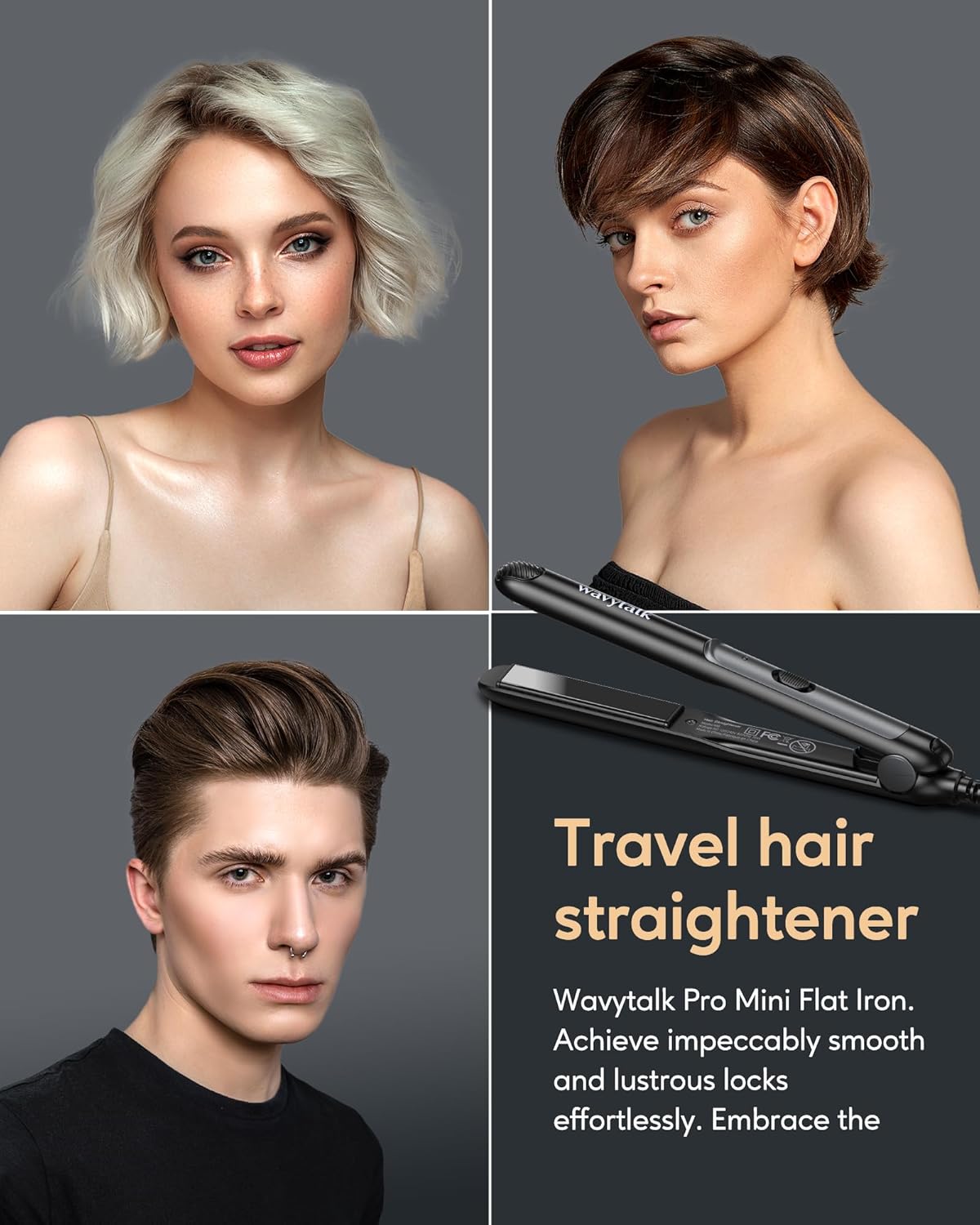 Wavytalk Pro Mini Temperature Adjustable Hair Straightener - 0.7 Inch Small Flat Iron for Short Hair, Curls, Bangs, Travel Use, Dual Voltage, Extended Size, Black