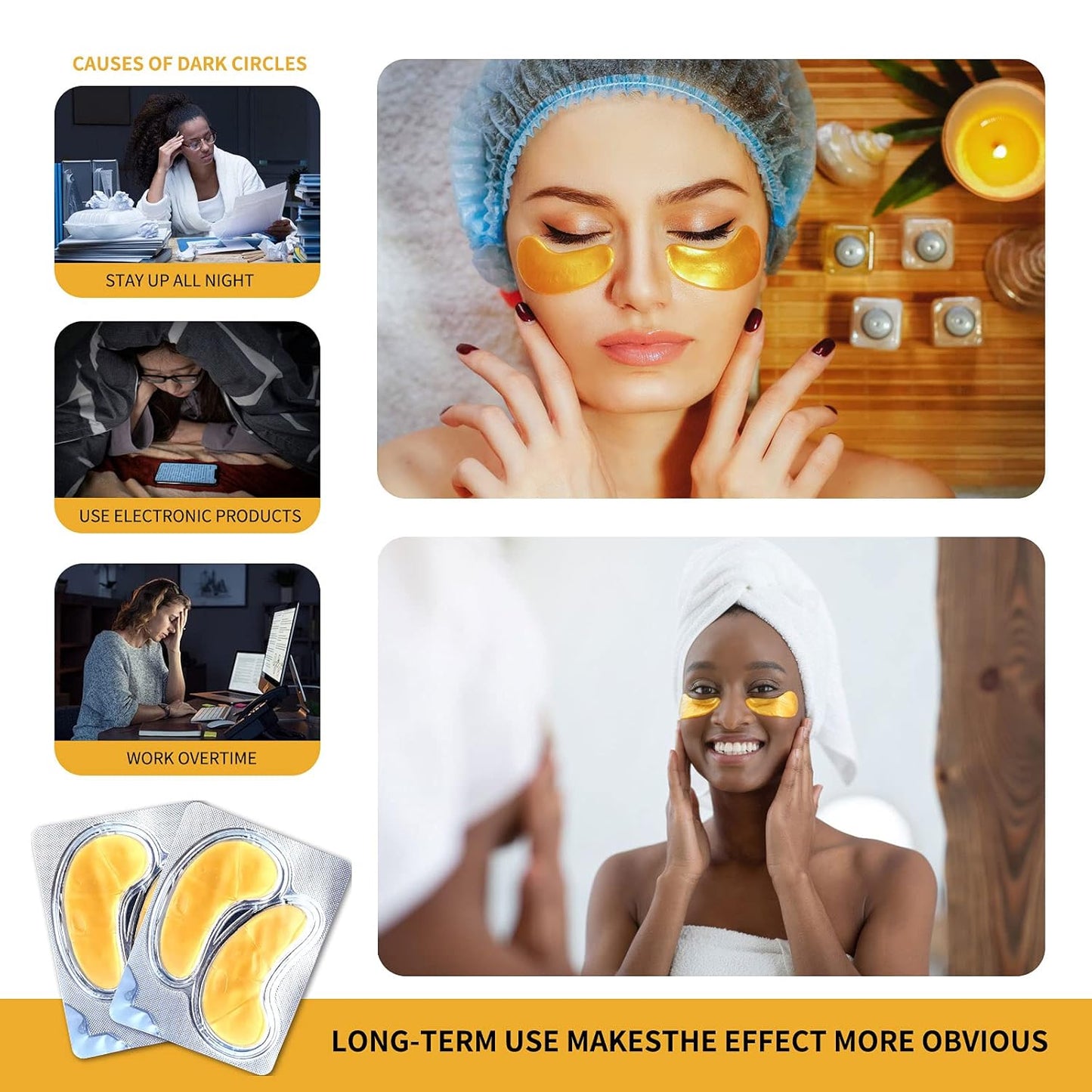 Under Eye Patches, 24K Gold Eye Mask - 12 Pairs, Collagen Eye Patch for Puffy Eyes and Dark Circles and Anti-Aging, Deep Moisturizing Eye Treatment Masks for Women and Men