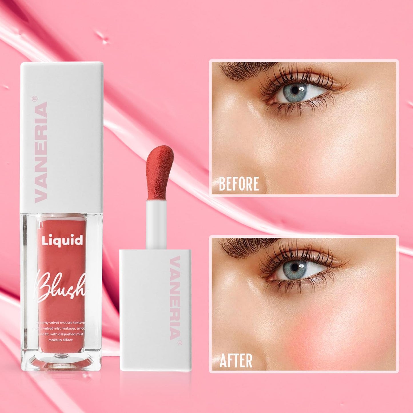 VANERIA Liquid Blush for Cheeks,Long lasting High Pigment Creme Blush,Multi-Use Makeup Blush Stick for Cheeks Lips Eyes,Natural Look Makeup Face Blushes.#3 (5g/0.17oz)