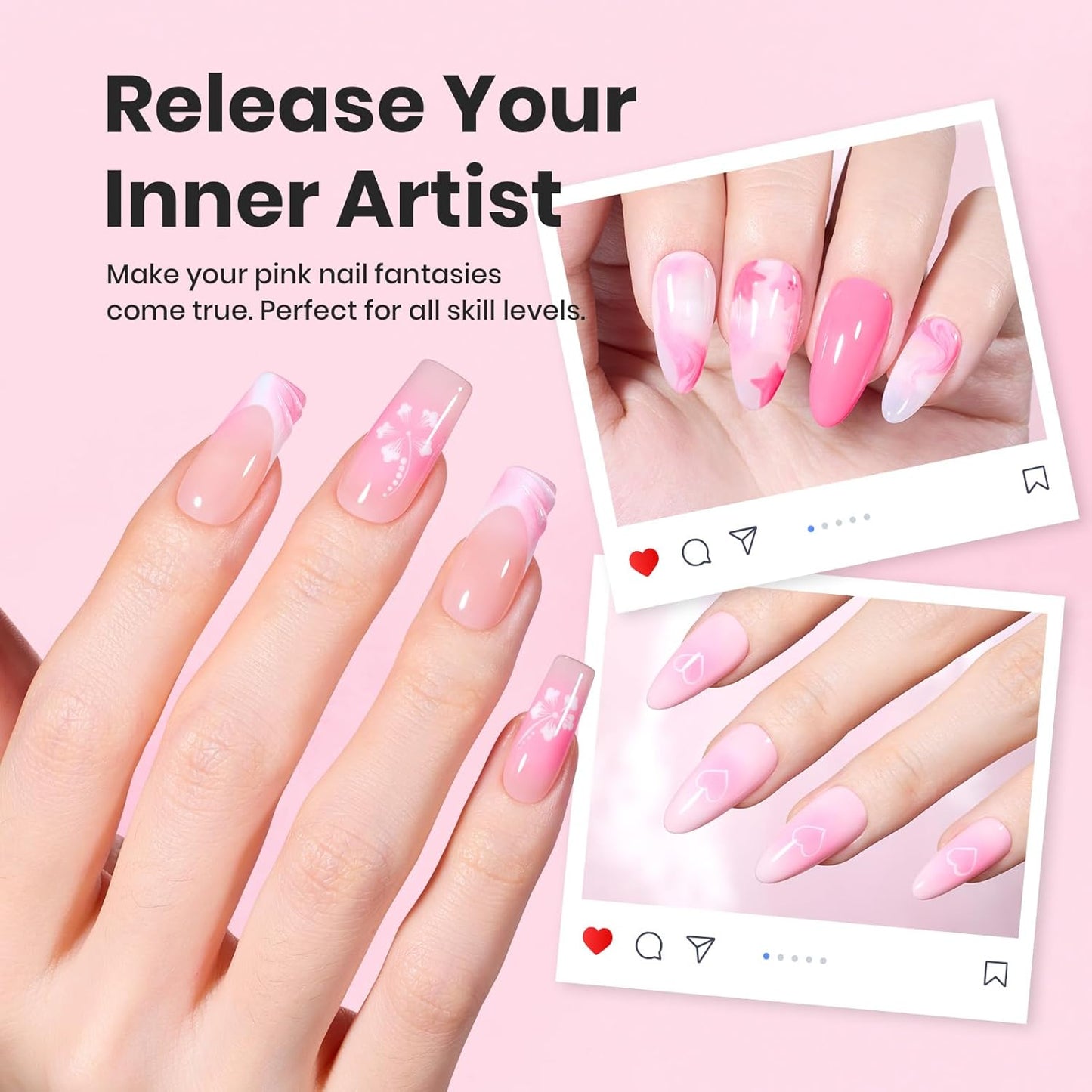 Beetles Nail Art Brushes, 6 Pcs Fingernail Art Design Pens, Pink Handle French Tip Ombre Clean Up Nail Brush Set for Gel Polish with Palette DIY Manicure Tools Gift for Women