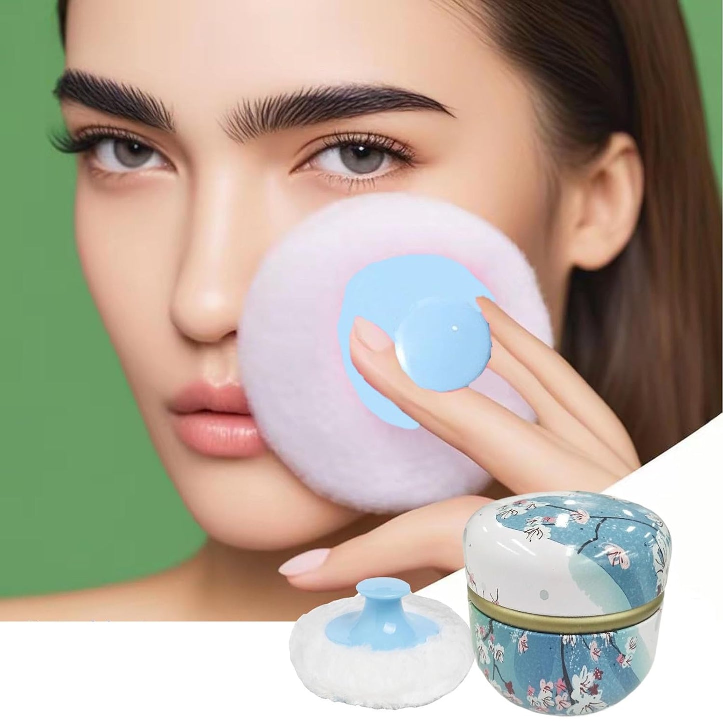 Body Powder Puff and Container, 3.35" Portable Dusting Powder Container with Soft Puff Loose Powder Case Box Jar with Lids for Baby Women Home and Travel Use