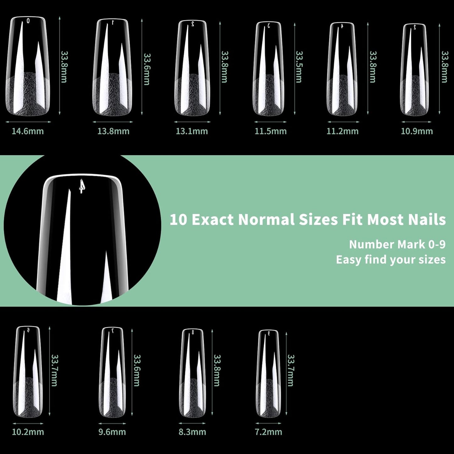 Long Square Nail Tips, 216pcs Acrylic Fake Nails Gel Nail Tips Soft, Full Cover Pre-Shaped Matte Clear Press on Nails for Extension, Diy at Home Manicure 10 Sizes