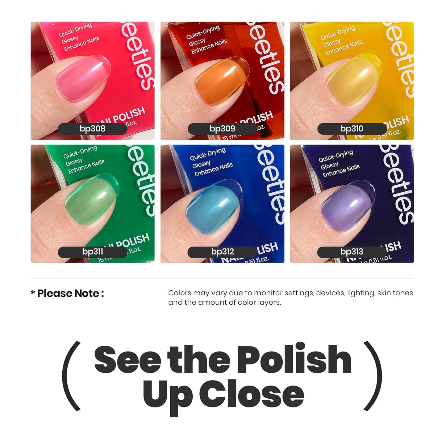 Beetles Neon Nail polish Set, 6 Jelly Colors Bright Rainbow Nail Polish Kit Quick Dry Finger Nail Polish Glossy Shine Nail Lacquer Polish Long Lasting Gifts for Women