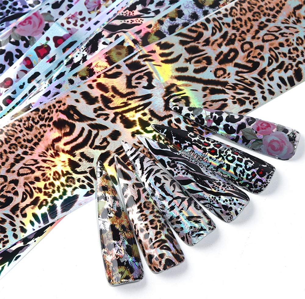 20 Sheets Leopard Nail Stickers,Starry Sky Animal Skin Design Nail Art Decoration Glue Transfer Nail Foils for Women Fingernails and Toenails Acrylic Decorations Manicure Tips Wraps Charms