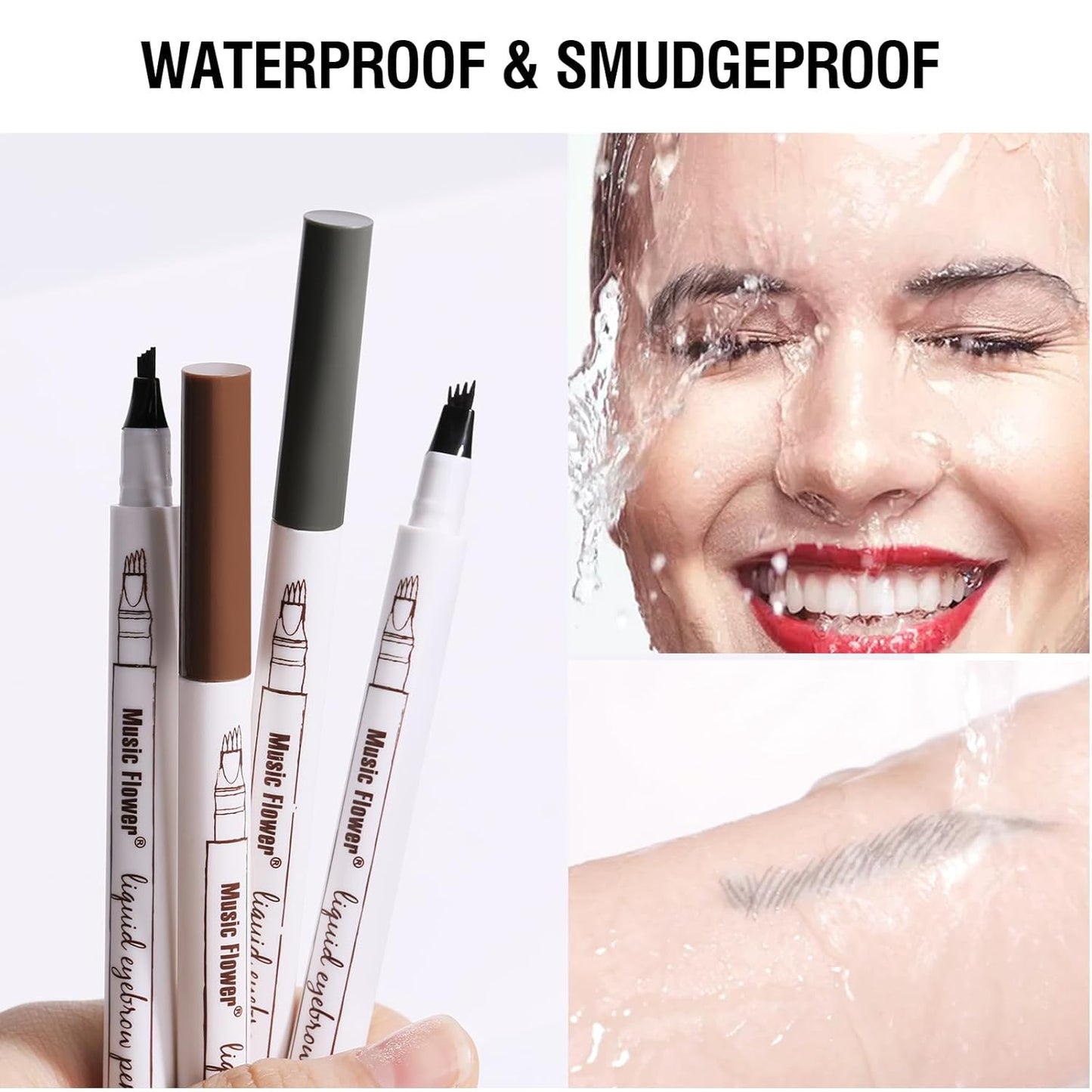 Music Flower Eyebrow Pencil, Liquid Eyebrow pen, Smudgeproof Long Lasting Fine Sketch Brow Pen with Micro-Fork Tip,Waterproof Microblading Pen-Black