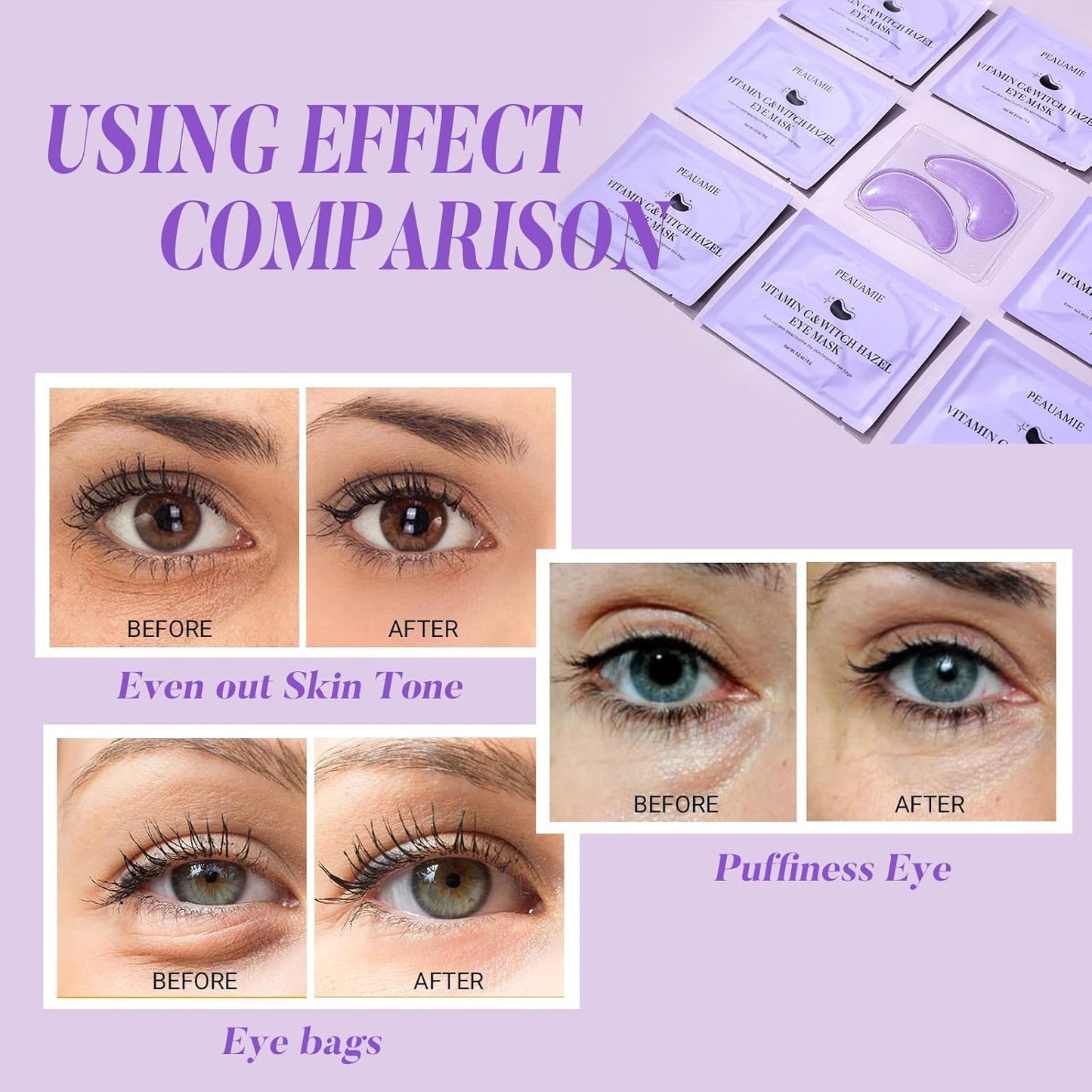 Under Eye Patches with Vitamin C and Witch Hazel Eye Mask for Dark Circles and Puffiness,Face Mask Skin Care Products 30 Pairs